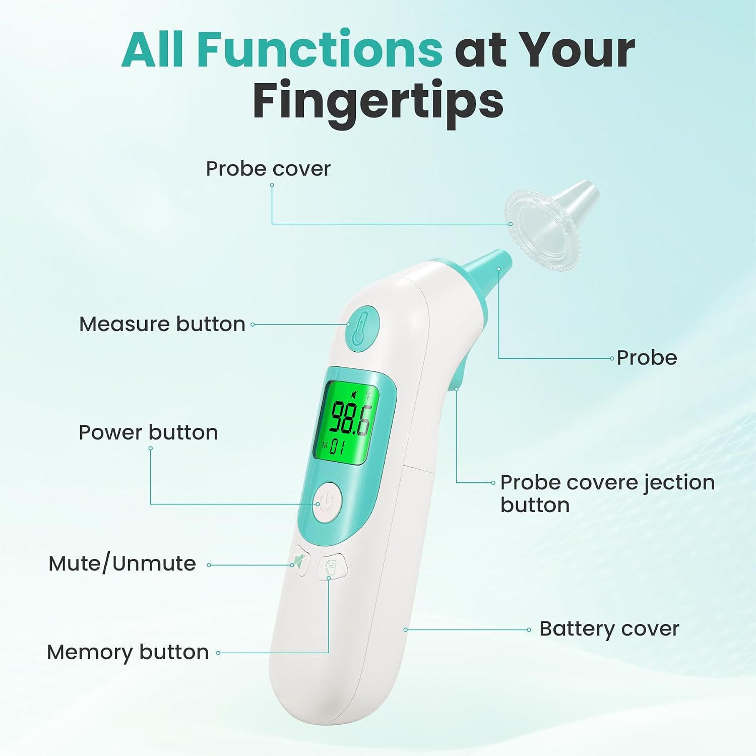 Detalle de TIZZIOR Ear Thermometer, 40-Reading Memory