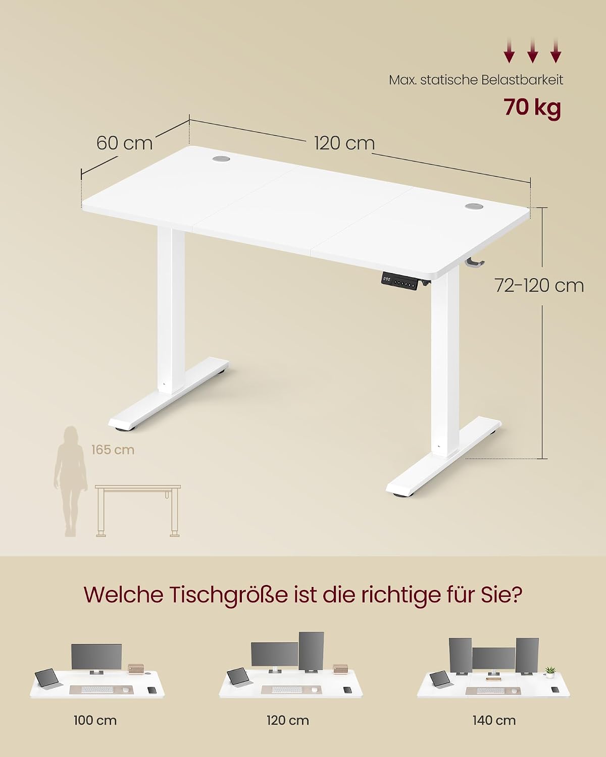 Detalle de VASAGLE LSD312WZ03 höhenverstellbarer Schreibtisch 120x60