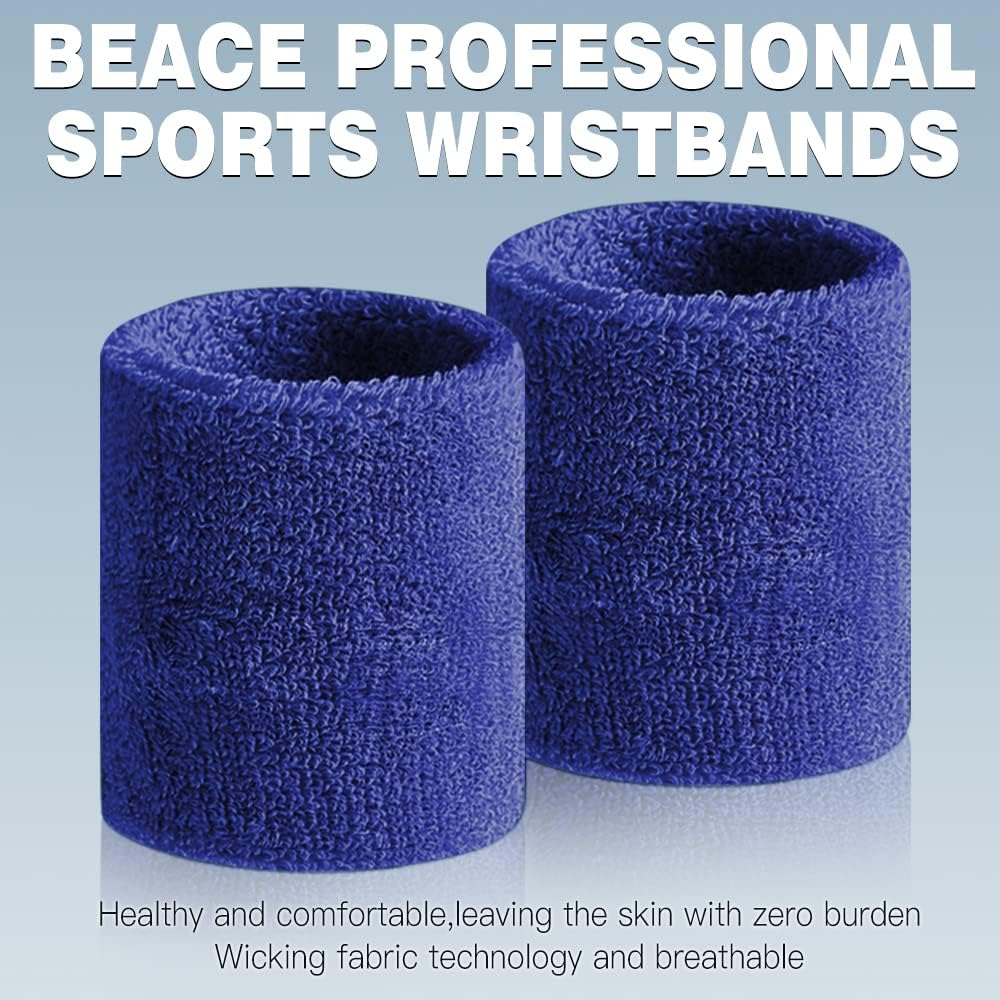 Detalle de BEACE Sports Wristbands, 6-Pack Cotton-Blend Terry Cloth, 3-Inch