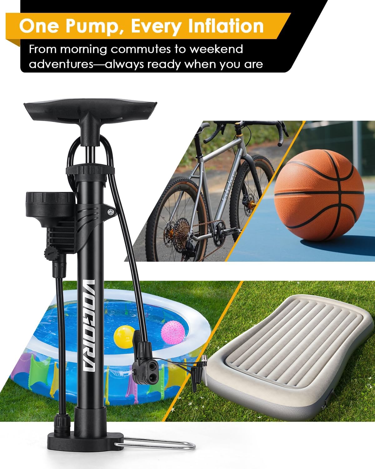 Detalle de VOGORA Bike Pump with Top-Mounted Gauge (ProView) – floor pump for Presta & Schrader