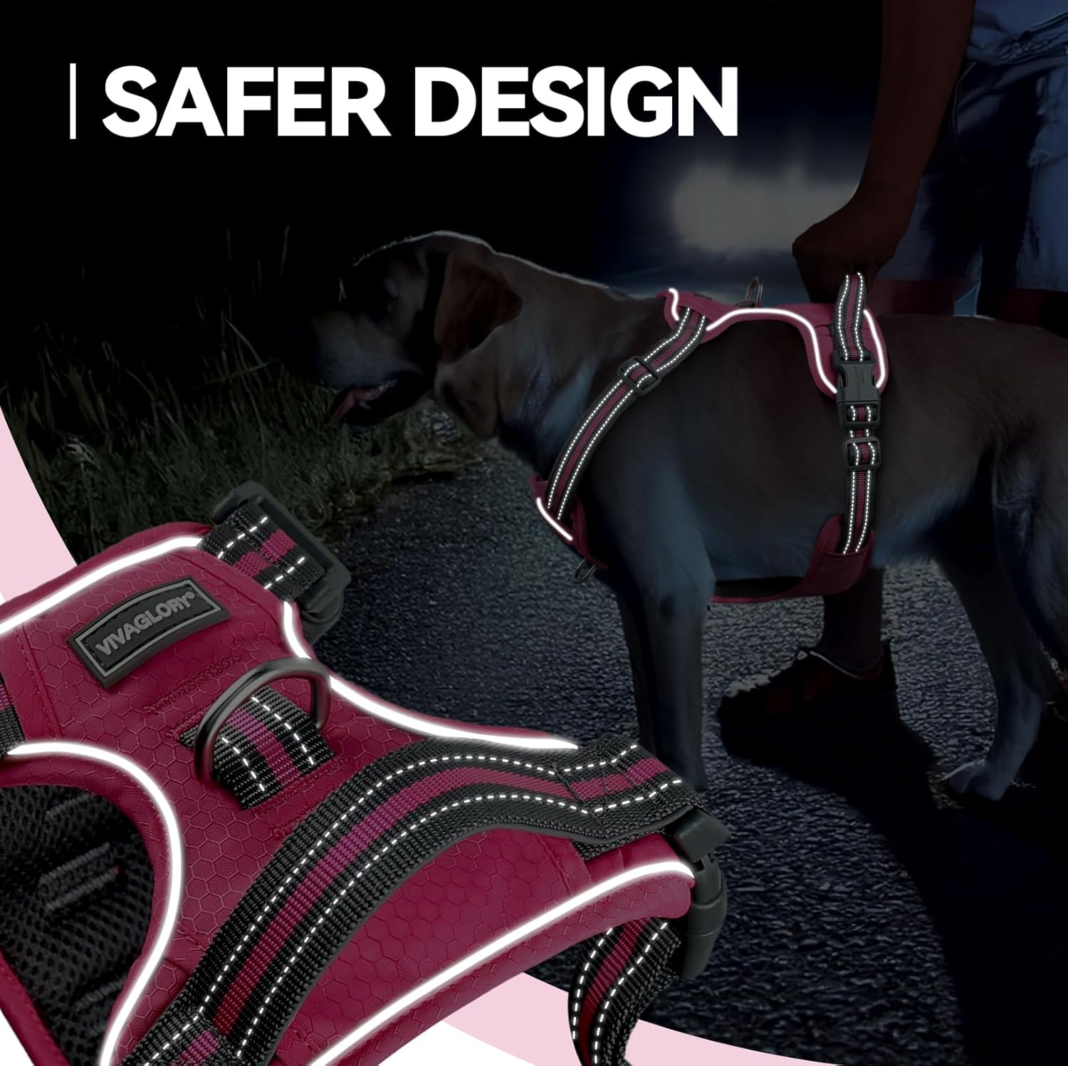 Detalle de VIVAGLORY Easewalk No Pull Dog Harness with Front & Back Clips (XS, Pink – Patterned)
