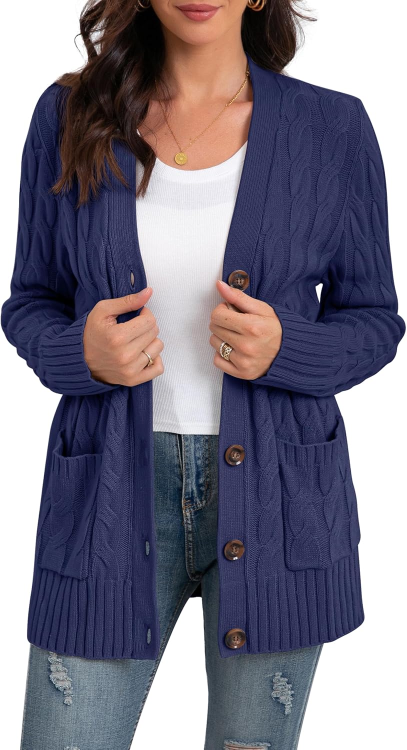Thumbnail 1 de GRECERELLE Damen Strickjacke / Strickcardigan lang mit Taschen & Knöpfen