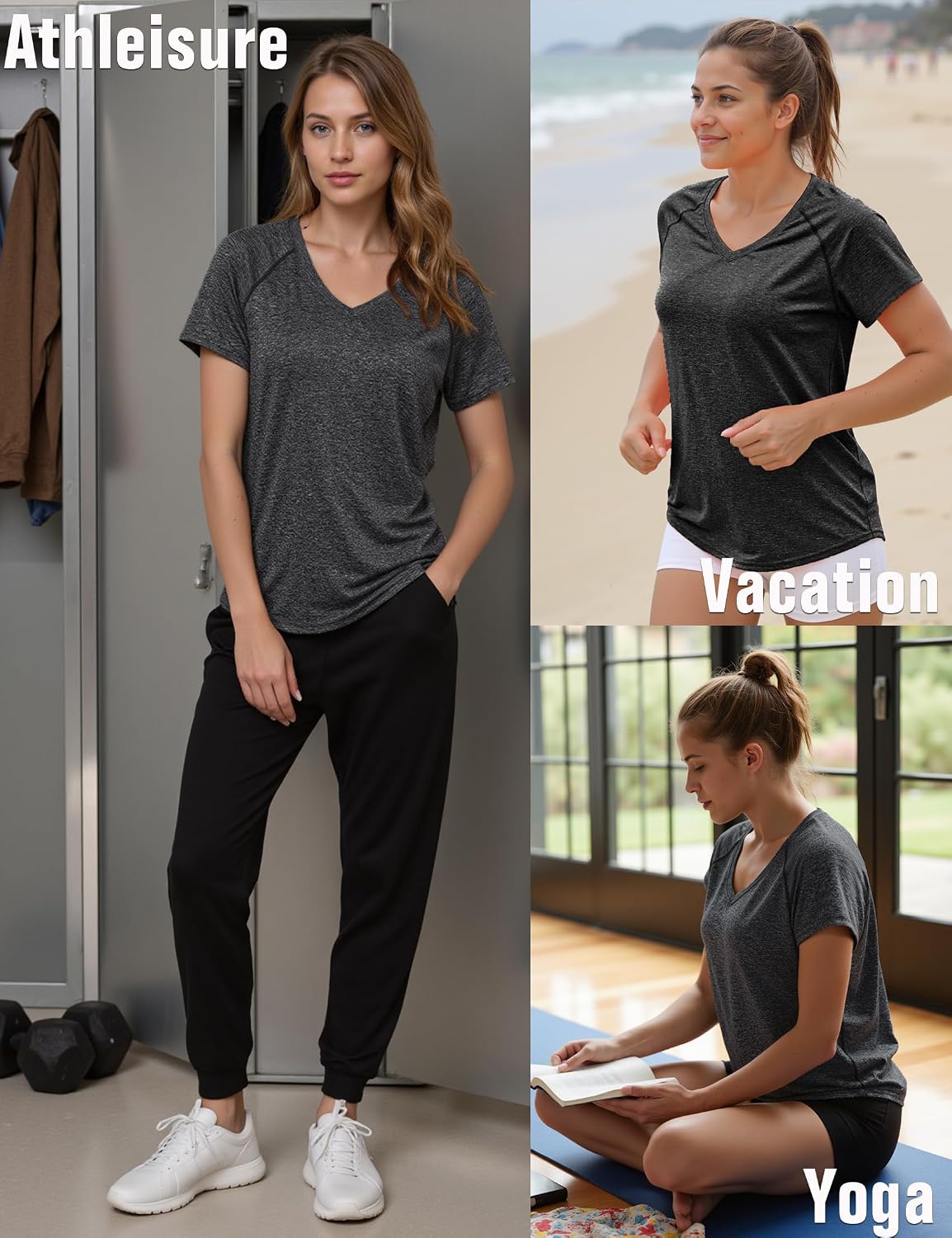 Thumbnail 6 de Wayleb Damen Sportshirt Kurzarm mit V-Ausschnitt – atmungsaktives Mesh-Back Lauf- & Gym-Shirt (S–XXL)