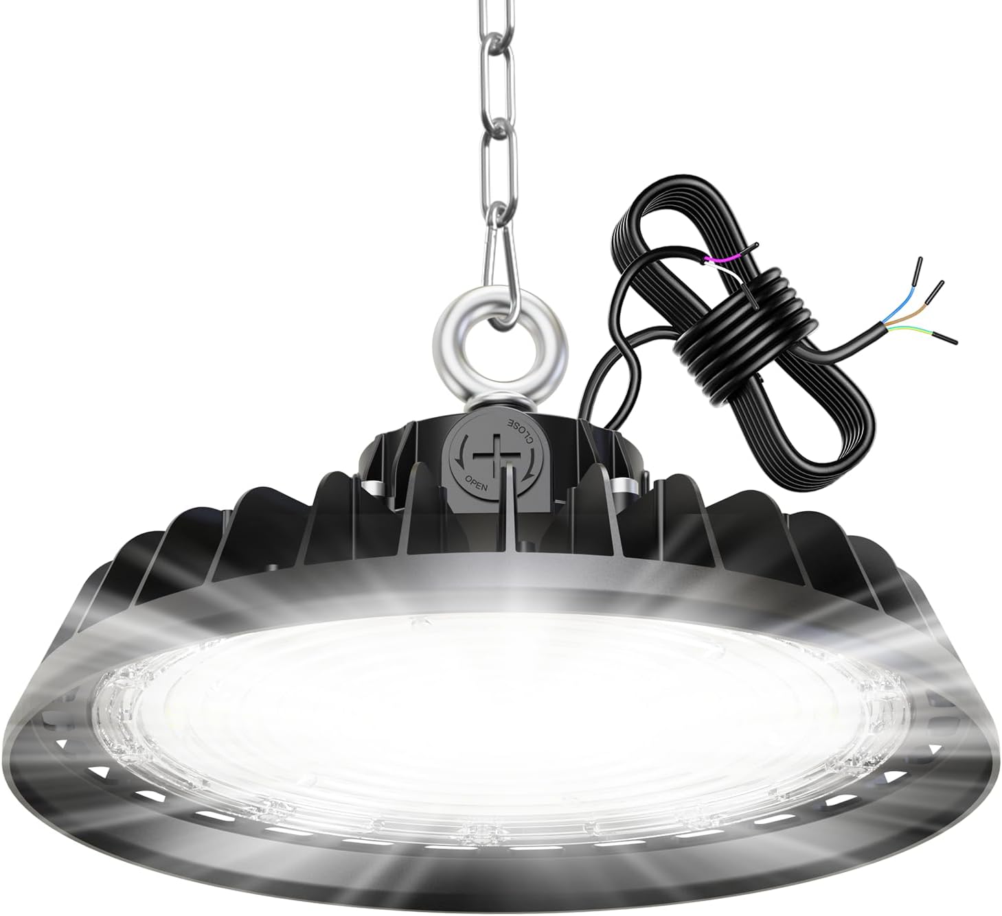 Detalle de RUISUN UFO 150W LED-Hallenleuchte (High Bay) dimmbar, IP65, 6.000 K