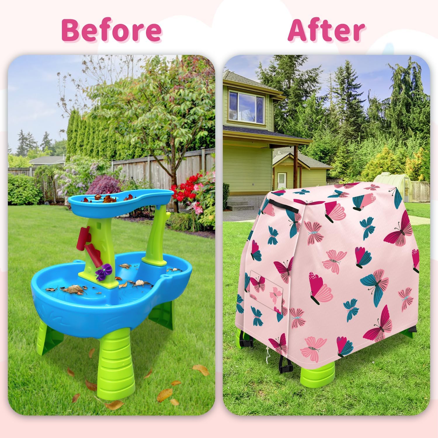 Detalle de Infowush Kids Water Table Cover for Step 2 Rain Showers Splash Pond - Outdoor Waterproof Dust Cover (A)