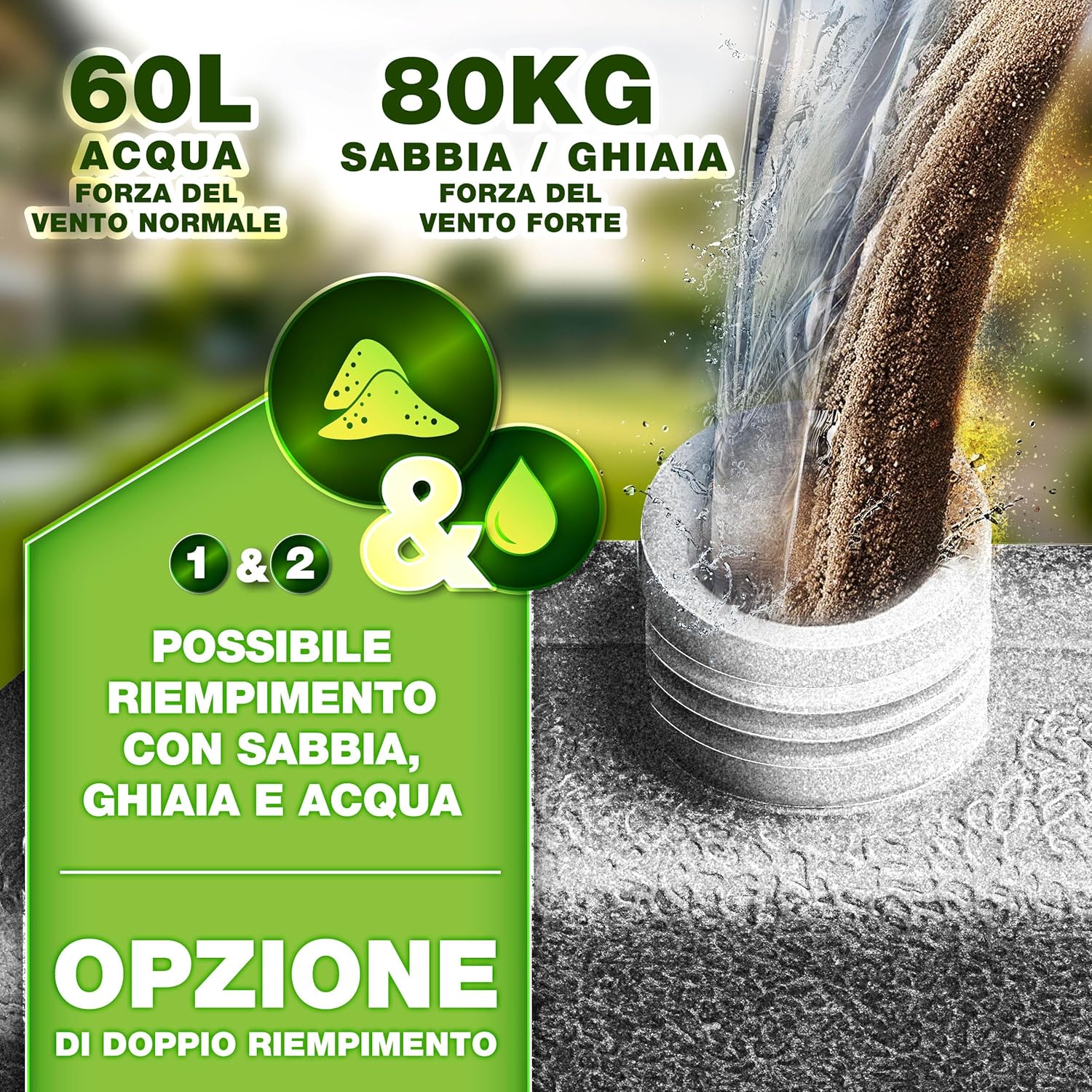 Thumbnail 2 de Tillvex Base Ombrellone 60 L / 80 kg – 4 Moduli decentrati con connettore metallico, grigio granito