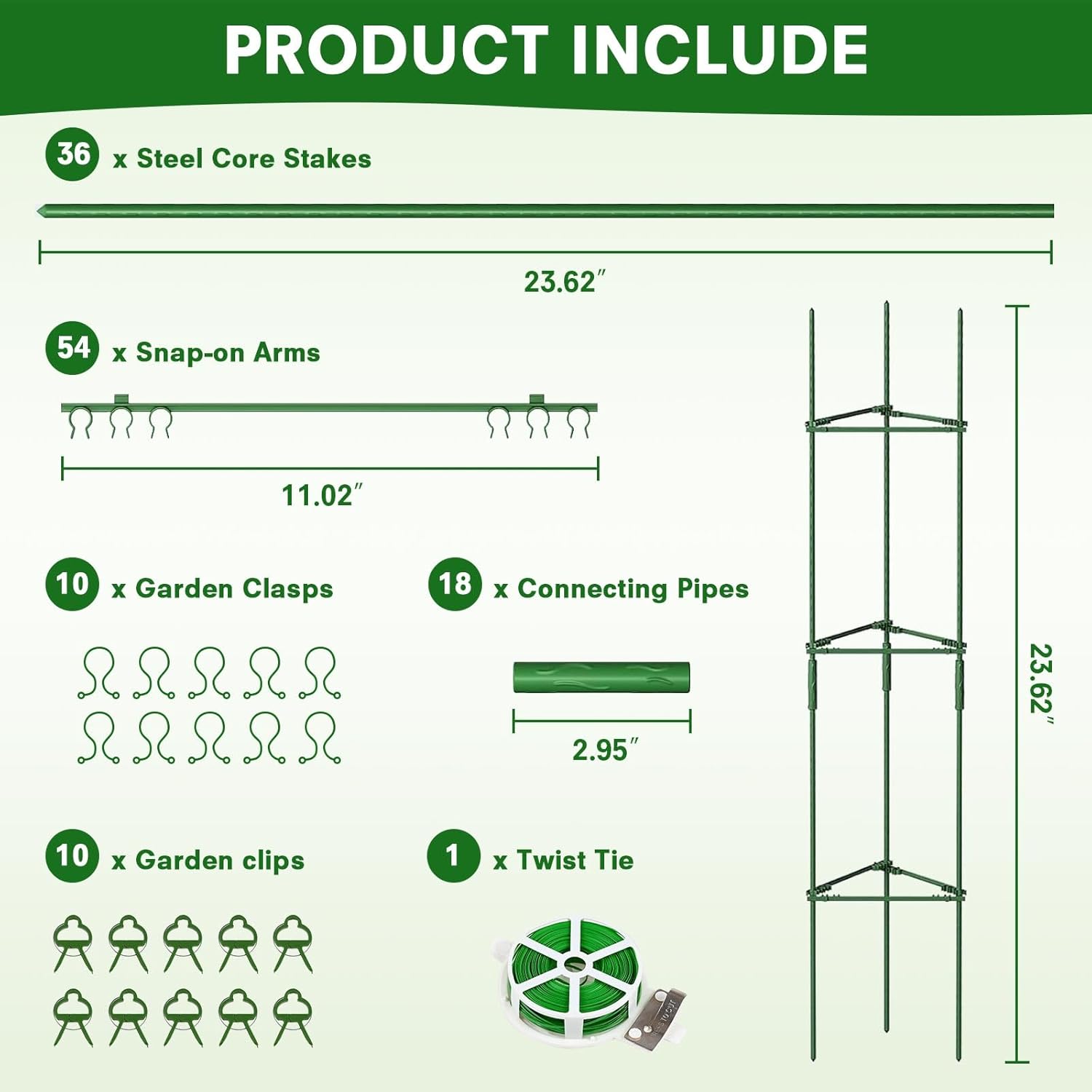 Thumbnail 2 de ZIKEBTUY 6 Stück Tomaten Rankhilfe 120 cm Höhe – Set mit Twist Tie und Clips, Metall Pflanzenhalter für Tomaten, Gurken, Rosen