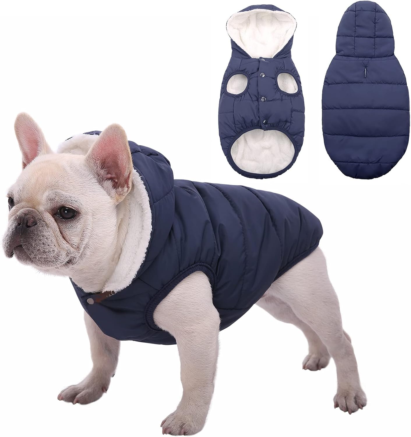 Detalle de SAWMONG Dog Hoodie Blue M Winter Coat with Fleece Lining, Hood and Leash Hole