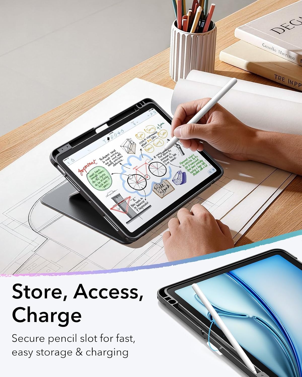 Thumbnail 6 de ESR for iPad Air 11 Inch Case M4/M3/M2 (2026/2025/2024) – Vertical Stand, Pencil Holder, Magnetic Flip, Black