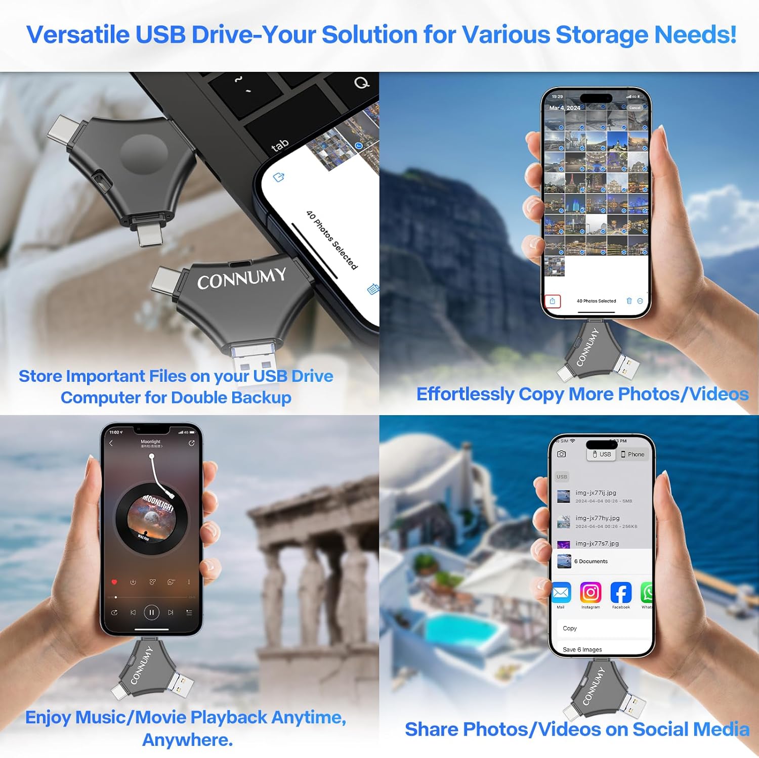 Thumbnail 5 de CONNUMY Chiavetta USB 256GB 4 in 1 per Phone, USB 3.0 / Type-C / Phone / Micro