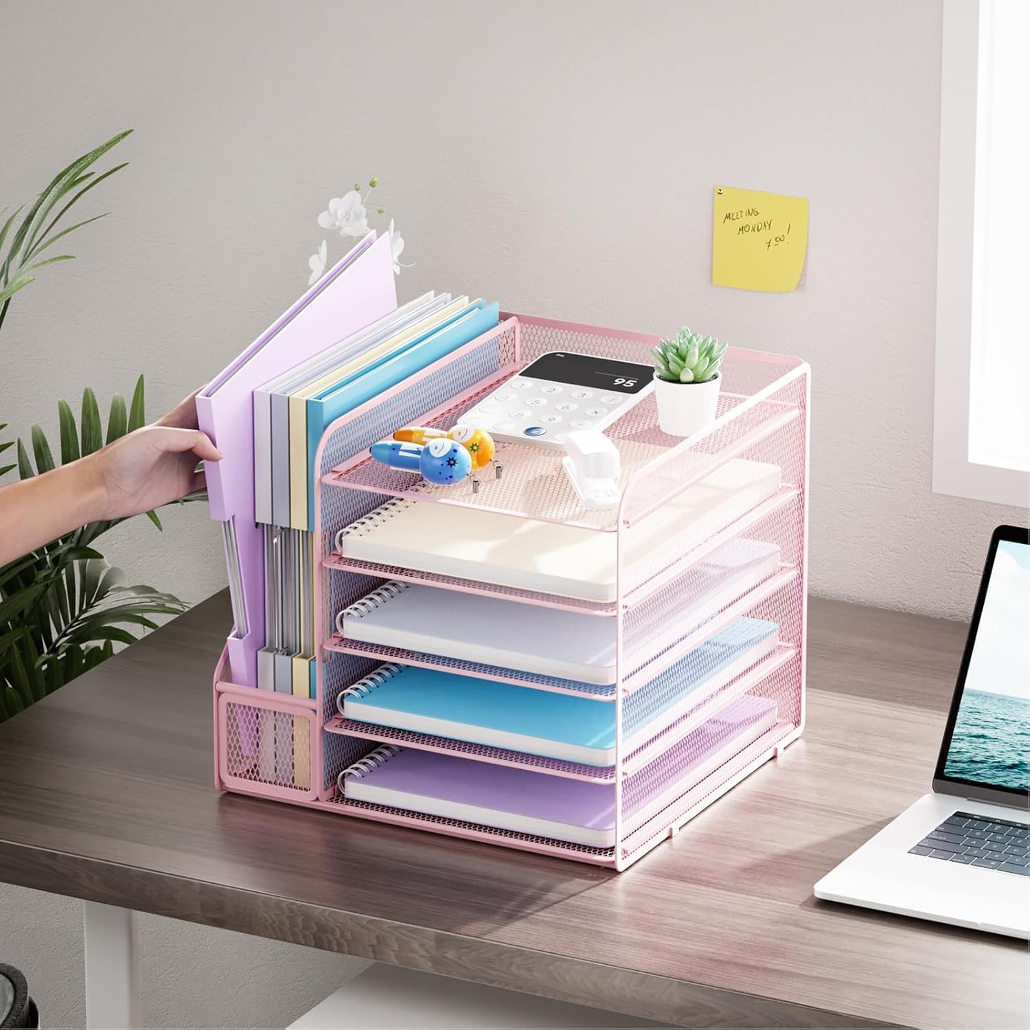 Detalle de Marbrasse Schreibtisch-Organizer mit 5 Ablagefächern und Briefablage (Rosa)