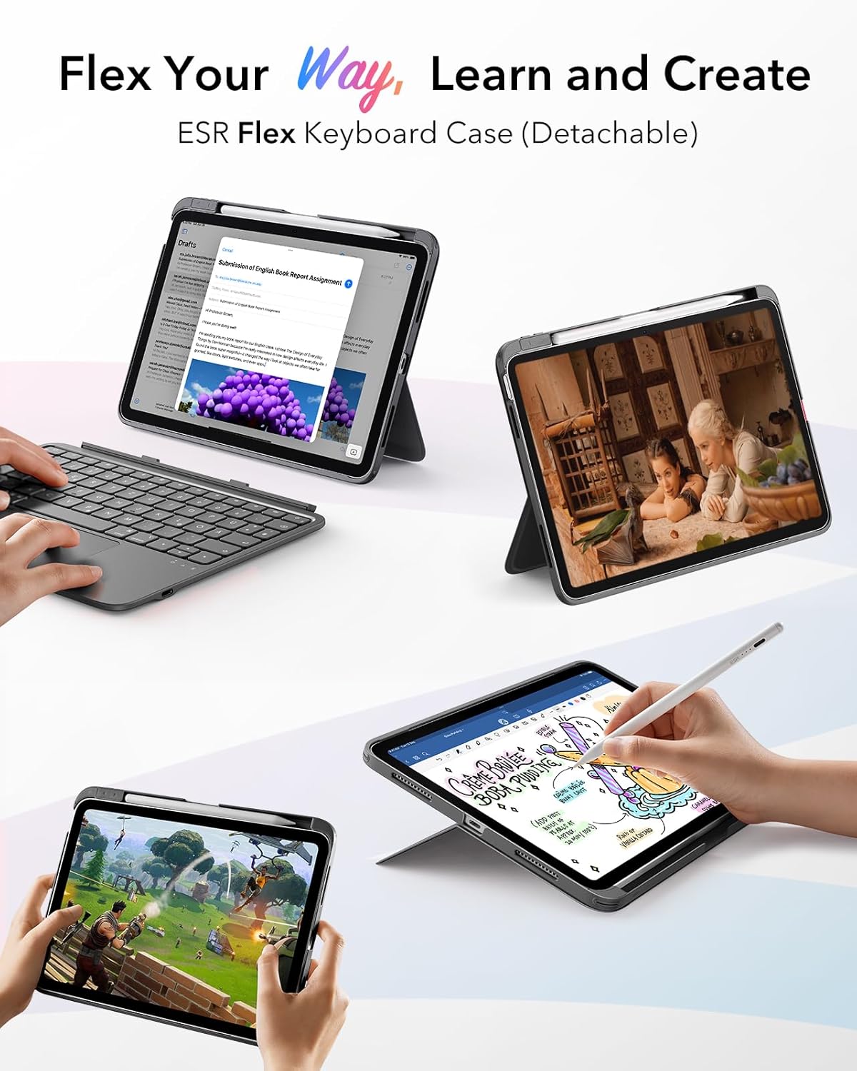 Thumbnail 2 de ESR iPad Air 11" (M4/M3/M2) & 5./4. Gen Flex Hülle mit abnehmbarer Tastatur und Trackpad, Dunkelgrau