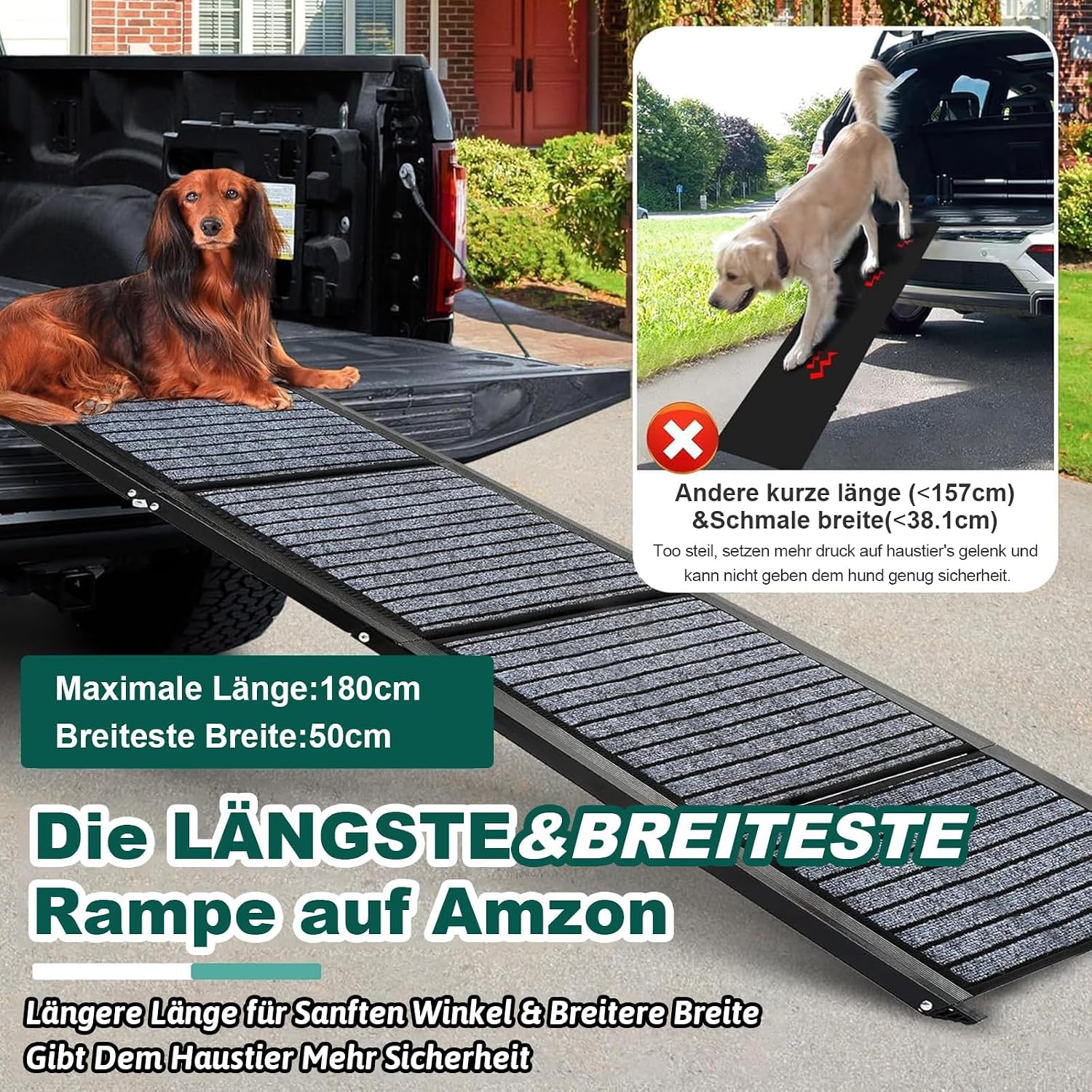 Detalle 2 de Längste 180 cm Hunderampe 50 cm Breite Klappbar ⌚? (wait)
