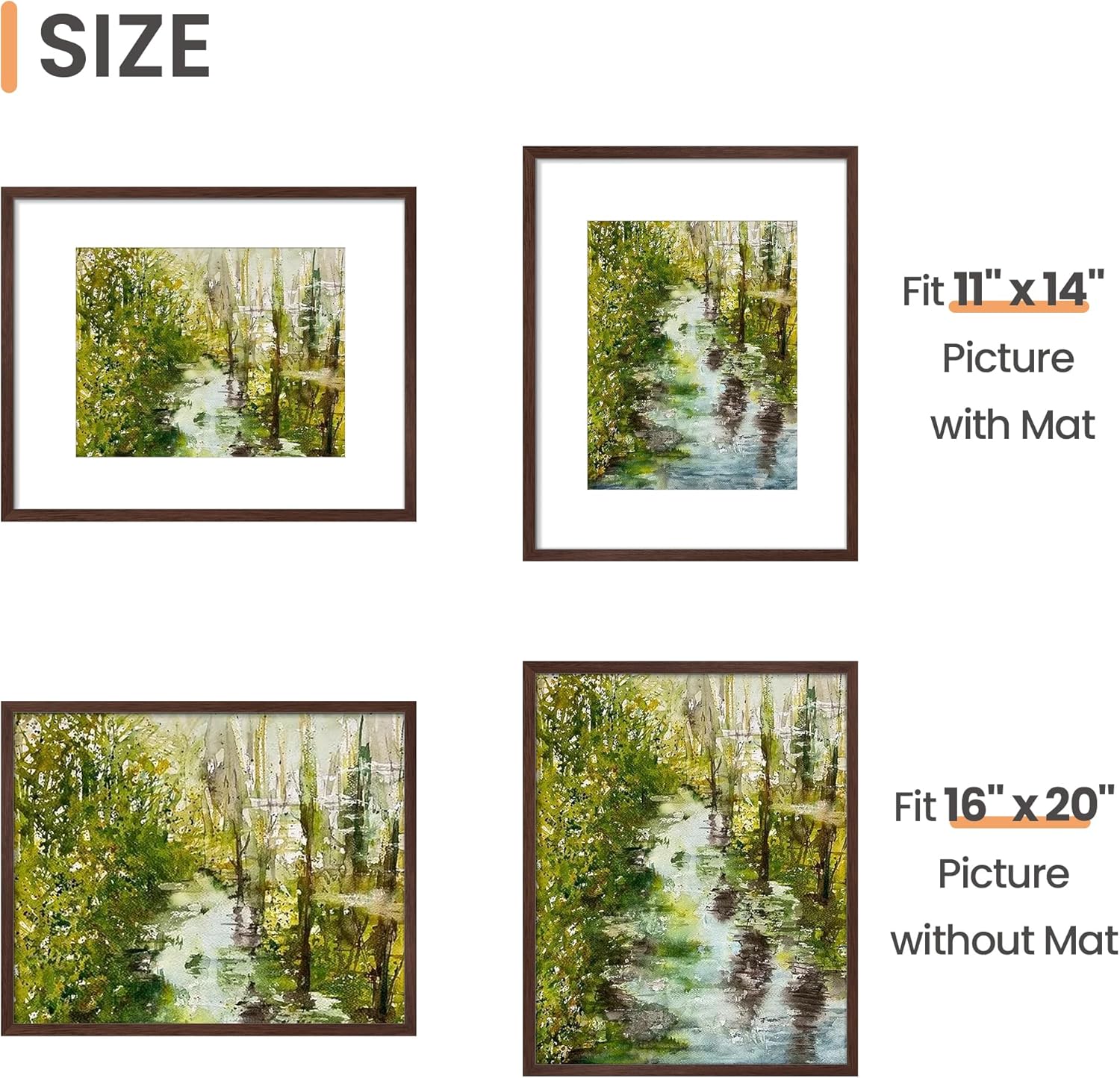 Detalle de upsimples 16x20 Inch Picture Frame with Mat (11x14) or No Mat, Brown