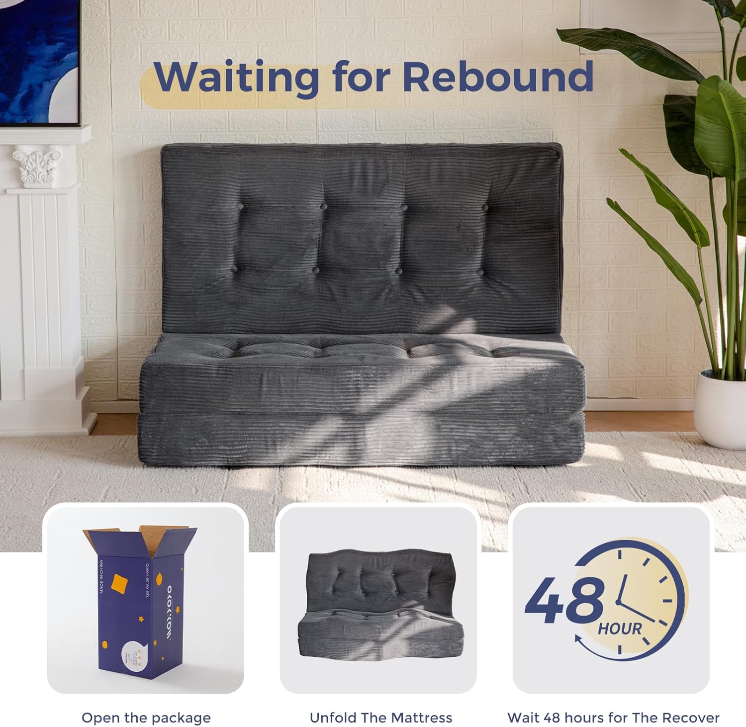 Detalle de MAXYOYO Folding Mattress: Comfy Corduroy Tri-Fold King Bed for Guests