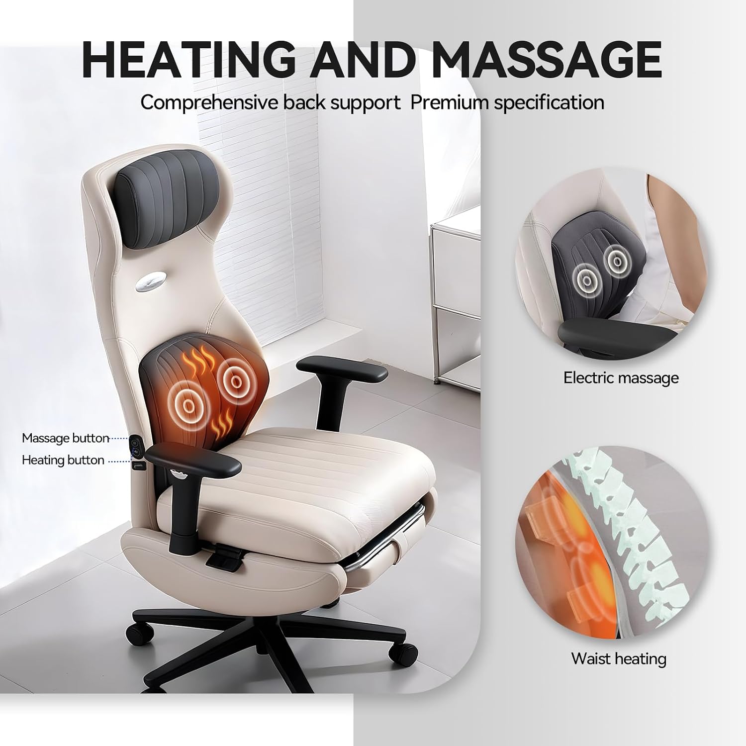 Detalle de EMIAH Ergonomischer Bürostuhl mit Heizung