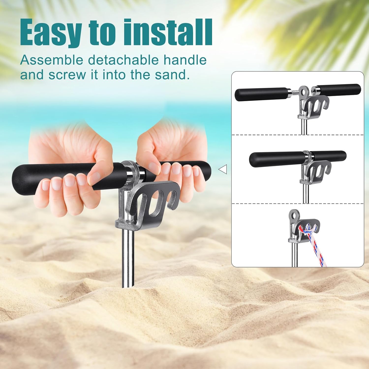 Detalle de BeneLabel Boat Anchor: Heavy Duty Screw-In Sand Anchor for Boats & Kayaks (43cm) with 975cm Rope
