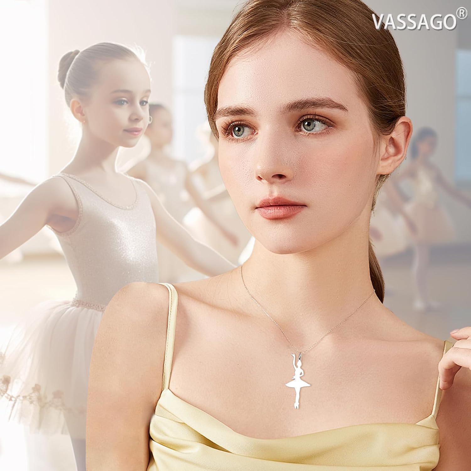 Detalle de VASSAGO Collier ballerine ballet avec cœur, pendentif danse classique (acier inoxydable) pour filles et femmes