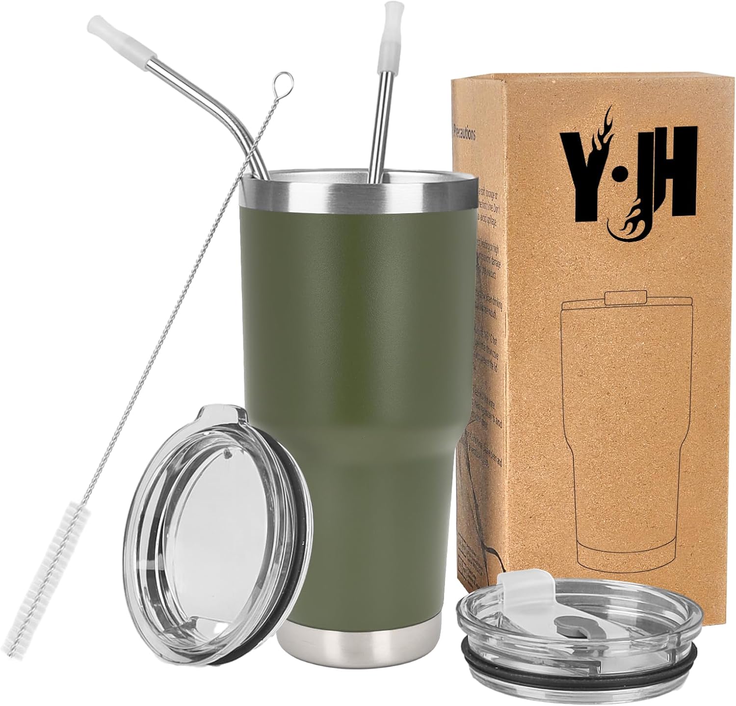 Thumbnail 6 de Y·J&H 20oz Doppelwandiger Vakuum-Isolierter Autobecher aus Edelstahl – BPA-frei, mit 2 Strohhalmen & Deckeln