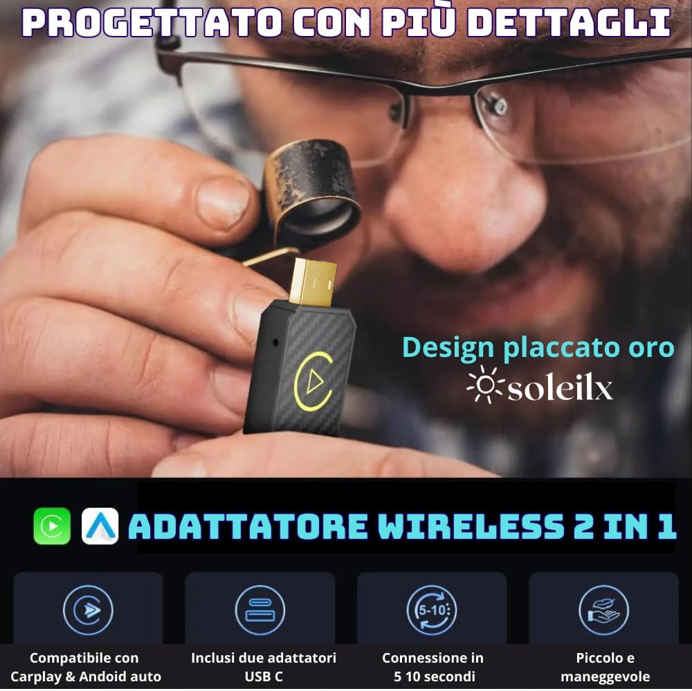 Detalle 2 de soleilx Q1M Adattatore Wireless CarPlay Android Auto