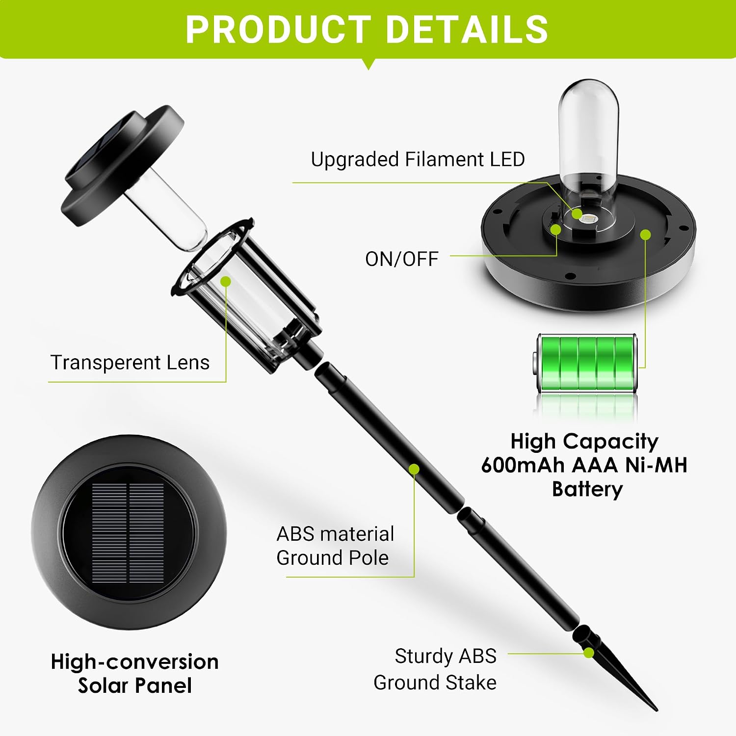 Thumbnail 4 de Solpex Solar Lights Outdoor 6-Pack LED Garden Pathway Lights (Cold White, Waterproof IP65)
