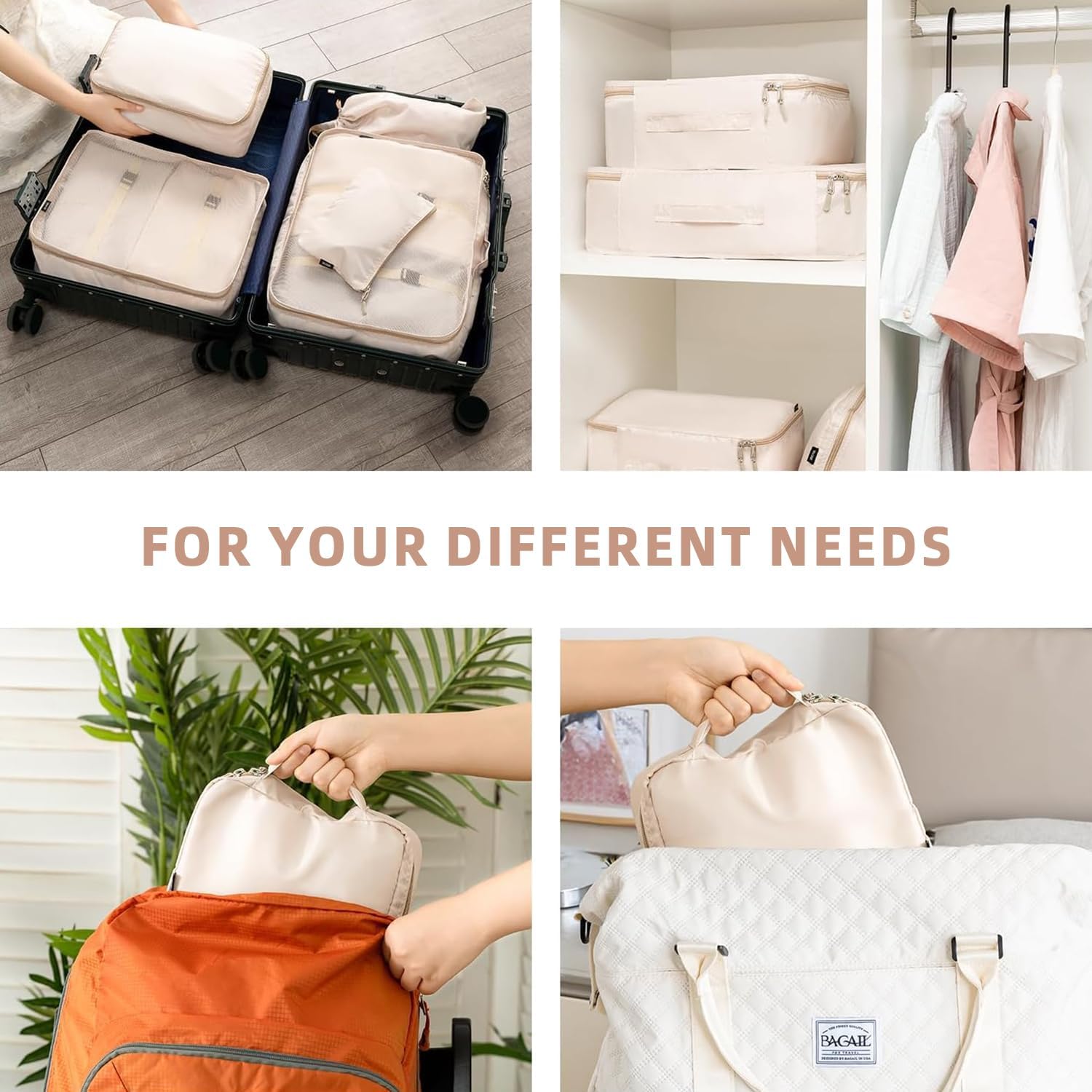 Thumbnail 6 de BAGAIL 8 Set Packing Cubes: Cream Packable Organization for Travel