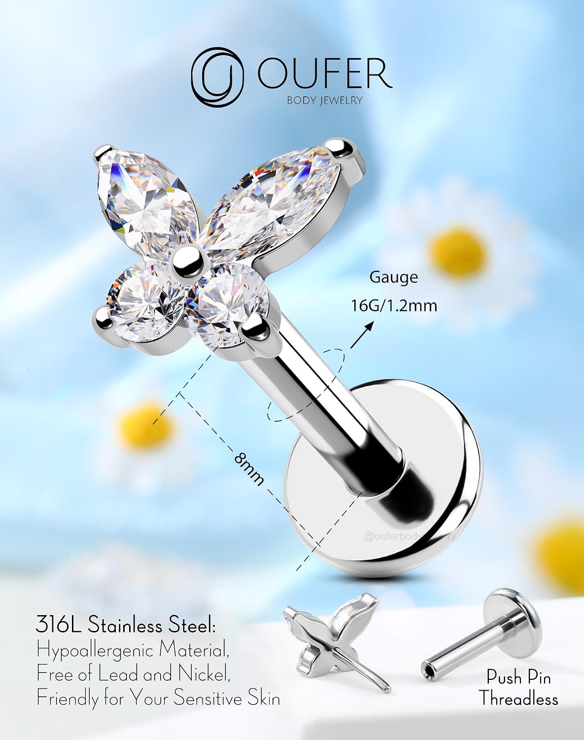 Thumbnail 3 de OUFER Labret 16G 8mm acier 316L