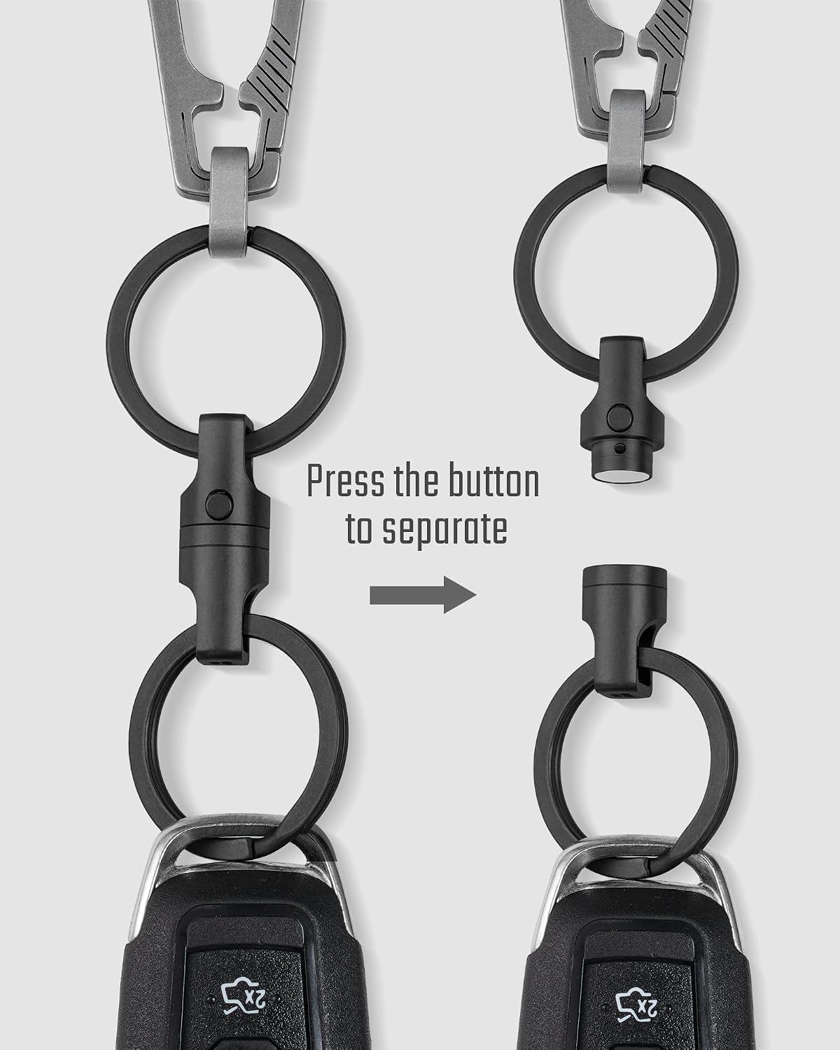 Detalle de KeyUnity Titanium key holder ring, 360° swivel
