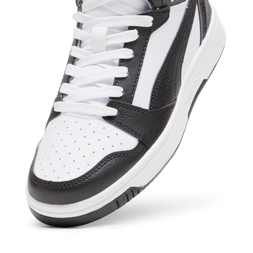 Detalle de PUMA Rebound V6 Mid Jr. - Scarpe da ginnastica unisex per bambini e ragazzi, Puma White / Black Shadow Gray, 37 EU