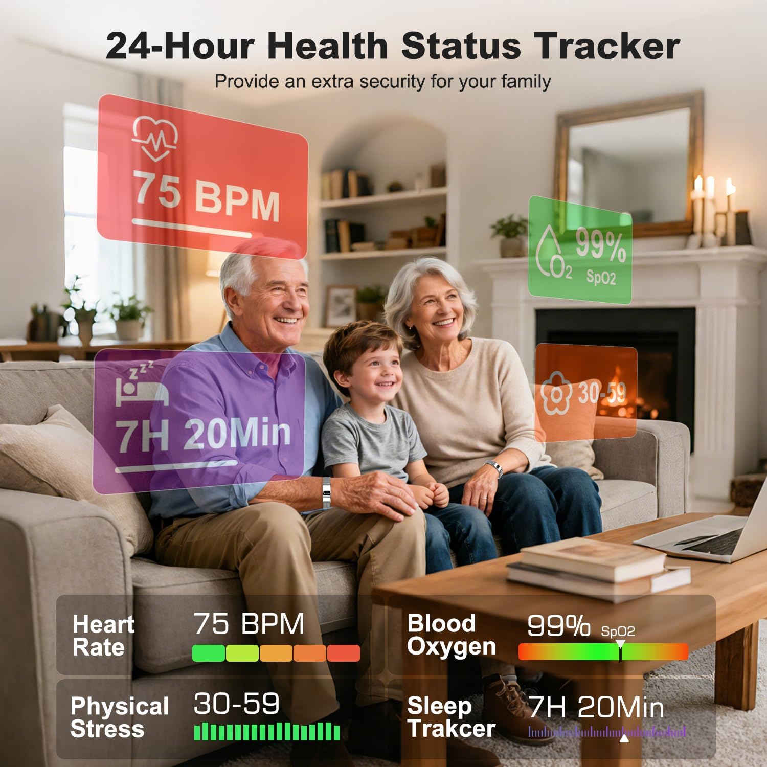 Detalle 2 de Bracelet connecté WeBeqer (femme & homme) — Fitness tracker avec suivi cardio, SpO2 et sommeil, IP68