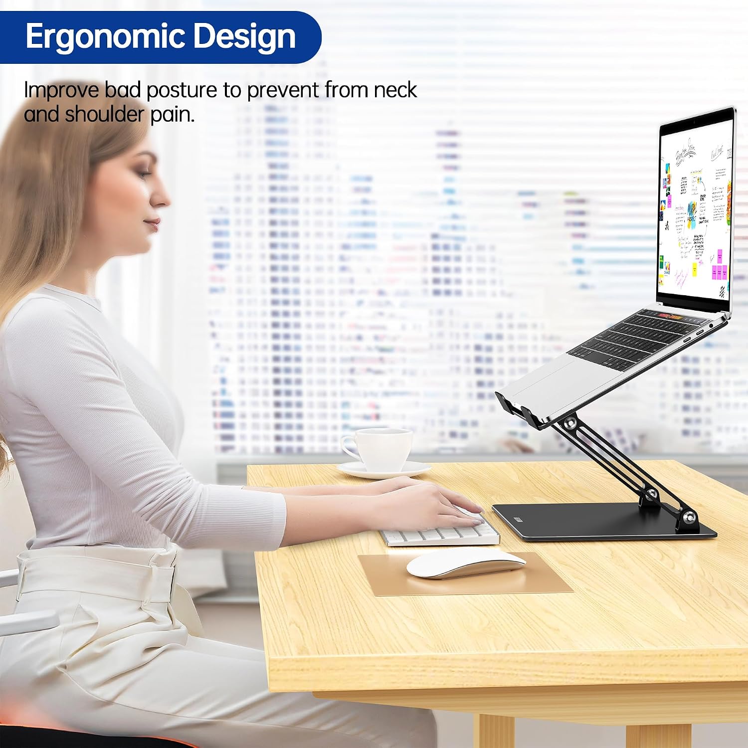 Detalle de BESIGN LS10 Aluminum Laptop Stand (LS10) — Ergonomic Adjustable Notebook & Tablet Holder for 10–14" Laptops, Black