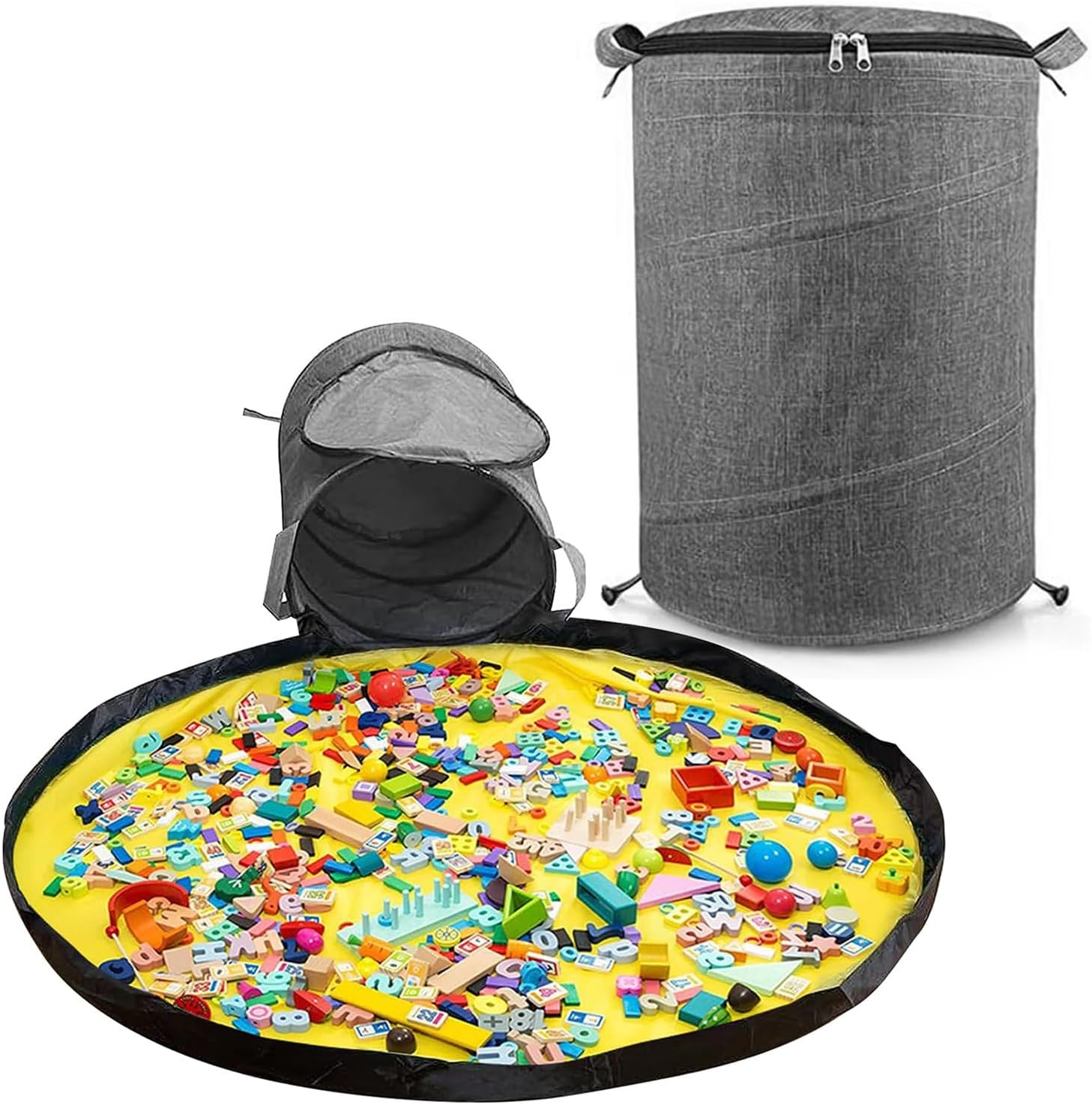 Detalle de Modojuny Kids’ Toy Storage Organizers with Play Mat (Grey) — Large canvas bin with zipper