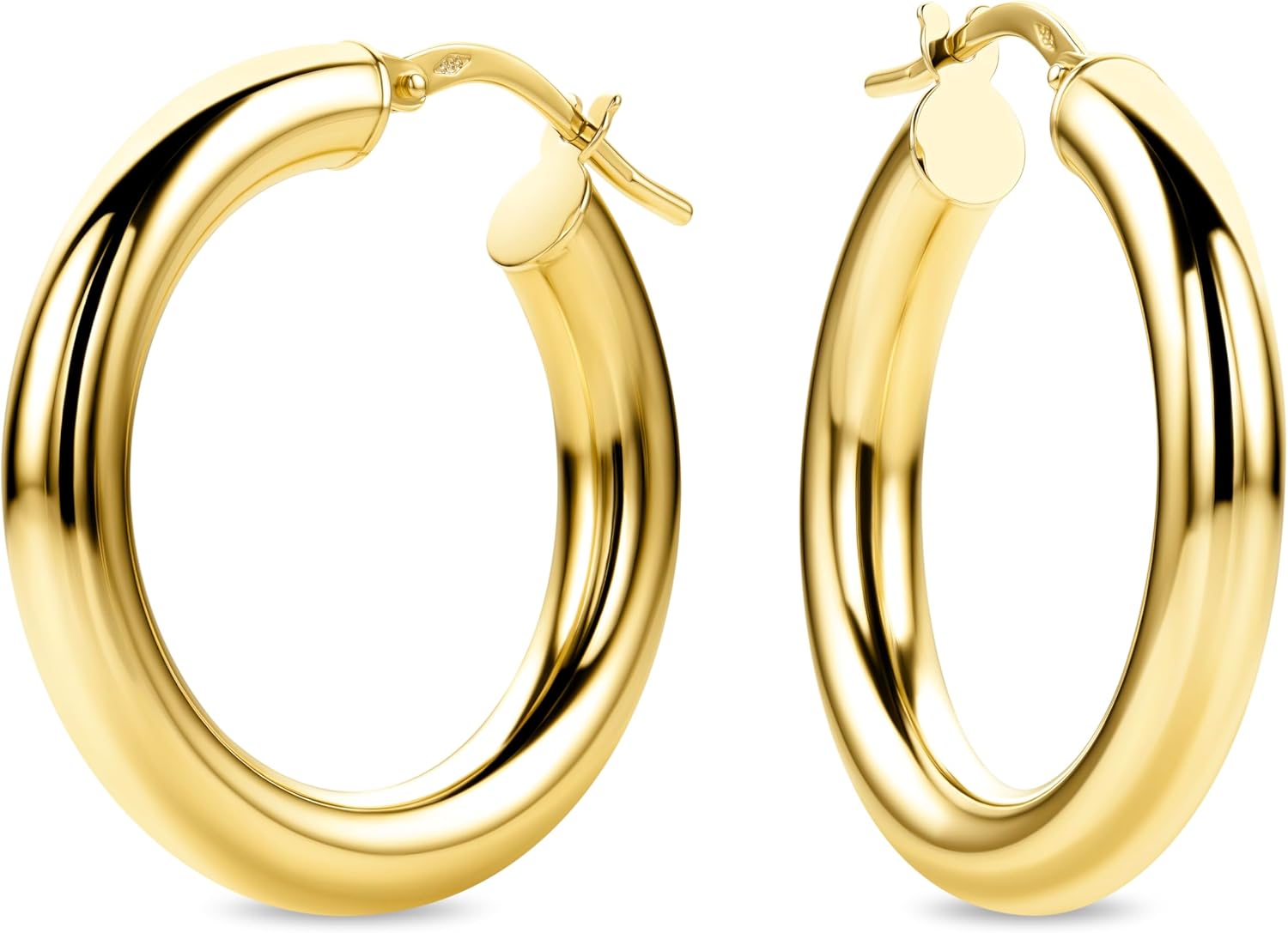 Detalle de Boucles d'oreilles créoles en or jaune 14k/585 - diamètre 22 mm, largeur 3,8 mm, brillantes