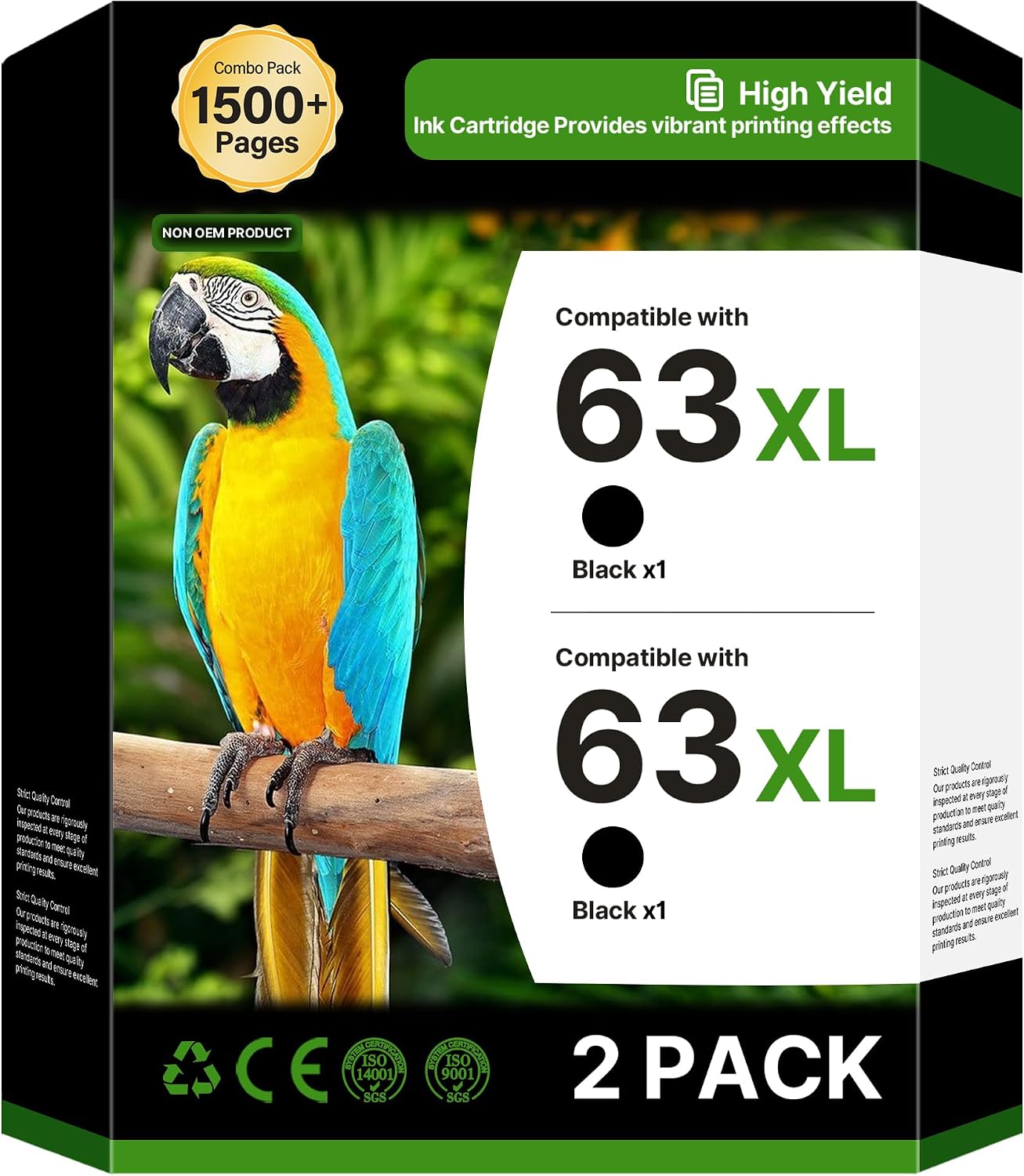 Detalle de Gagalay 63XL Black Ink Cartridge 2-Pack, Remanufactured, B7RT5AN