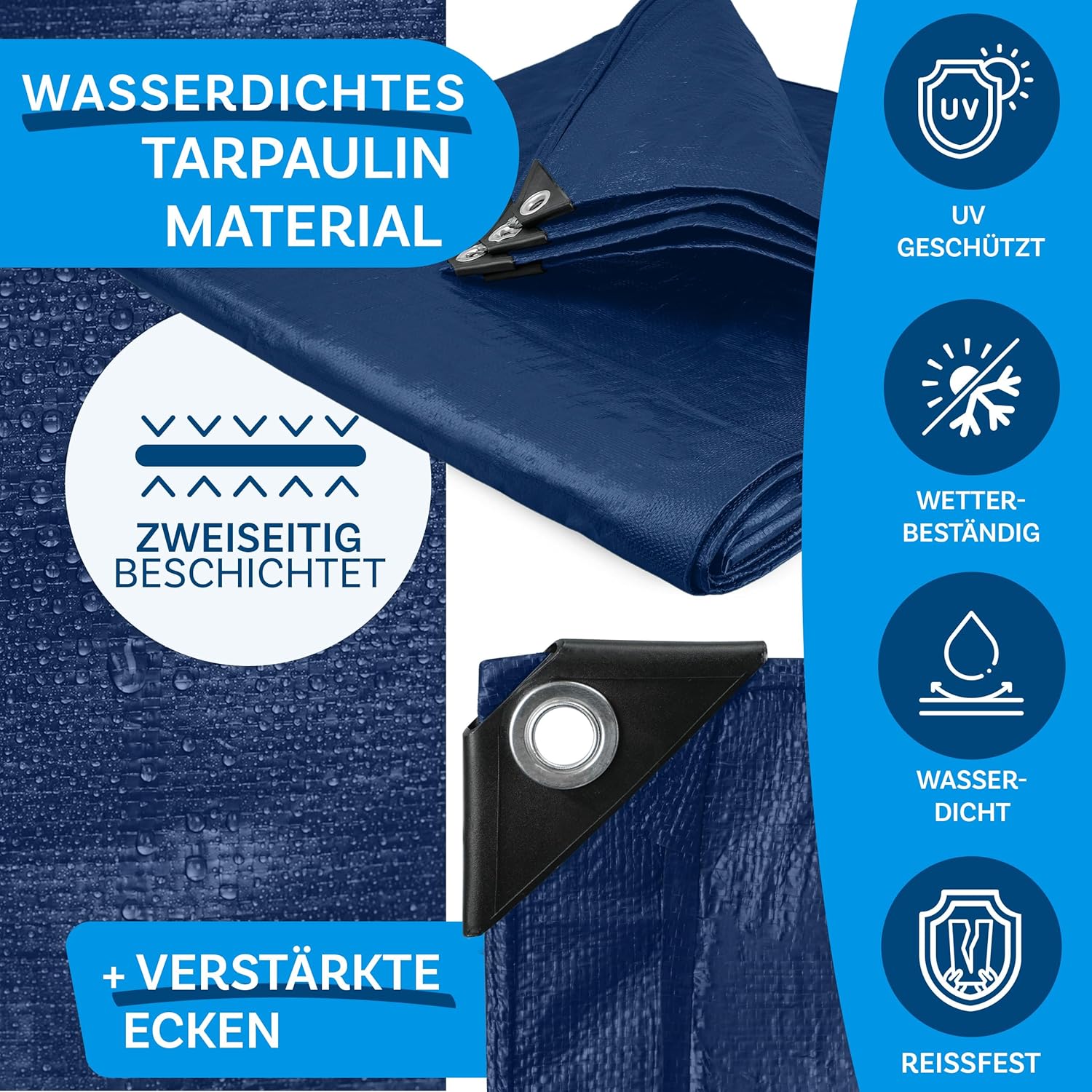 Thumbnail 2 de etm Abdeckplane 140 g/m² wasserdicht 10×12 m – UV-stabil, wasserfest und mit Metallösen