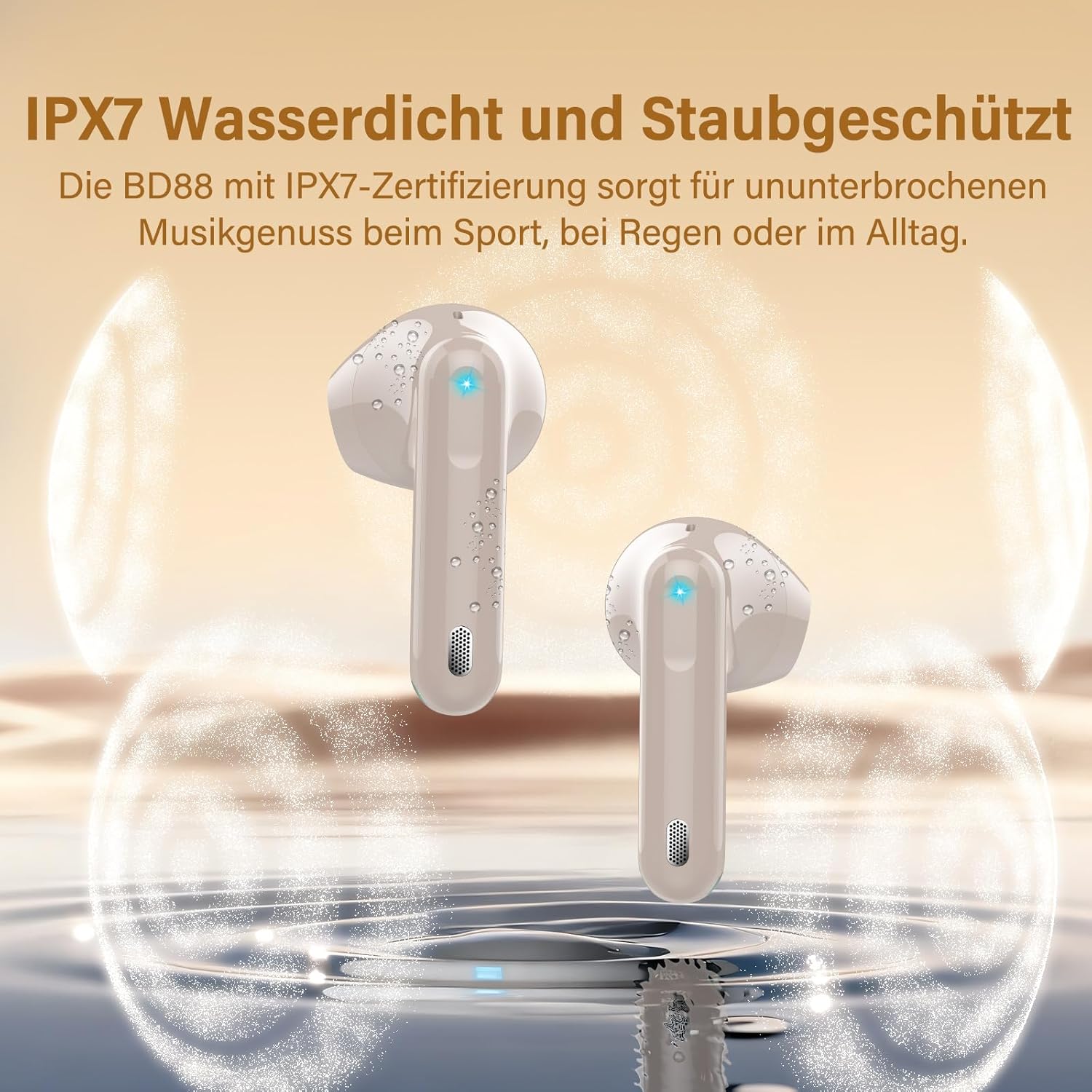Thumbnail 6 de Bluetooth Kopfhörer BD88: Kabellose In-Ear mit ENC, 45 Std Laufzeit, IPX7 und 14,2 mm Treibern, Beige