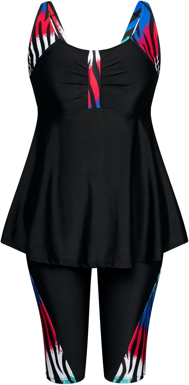 Thumbnail 2 de Hanna Nikole 2 Piece Tankini Sets Plus Size with Tummy Control and High Waist Swim Shorts