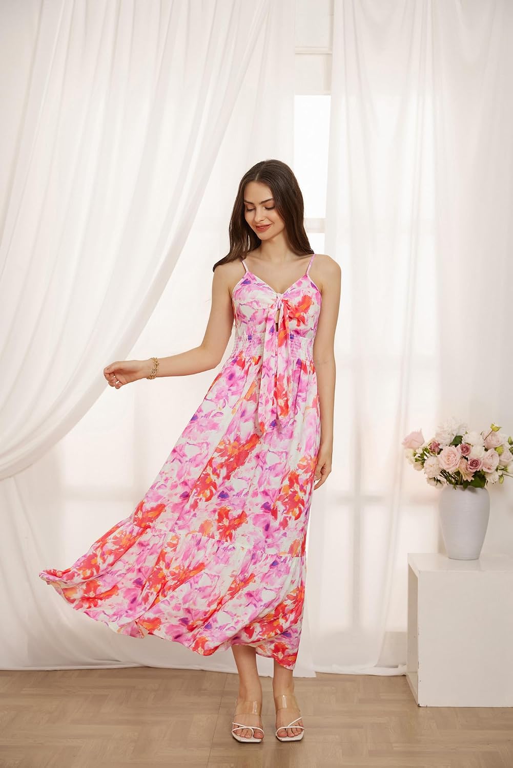 Detalle de GRACE KARIN Womens Summer Floral Maxi Dress: Boho-Chic Beachwear with Pocket