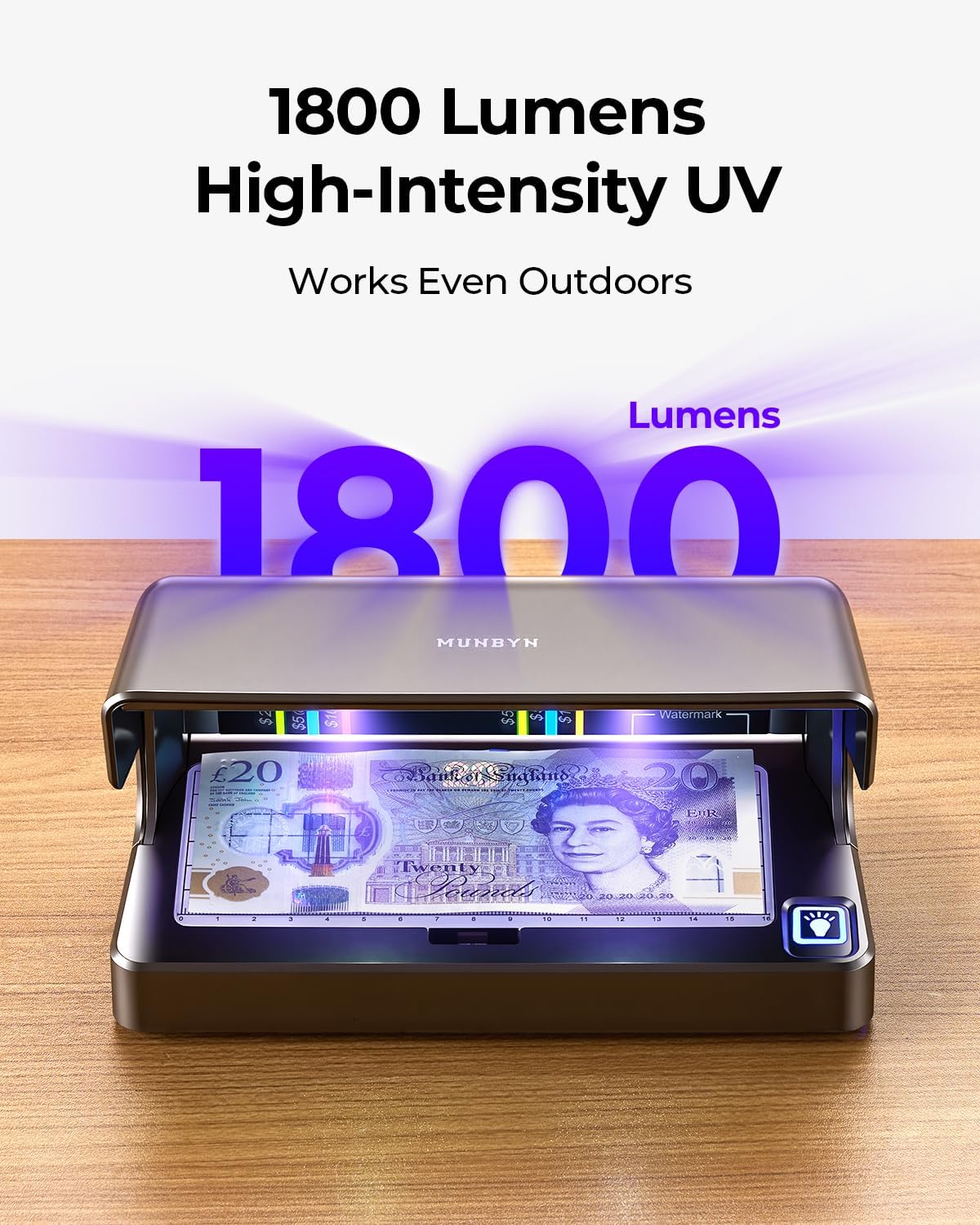 Thumbnail 1 de MUNBYN IMC26 UV Money Detector: Portable Counterfeit Bill Checker with UV & White Light