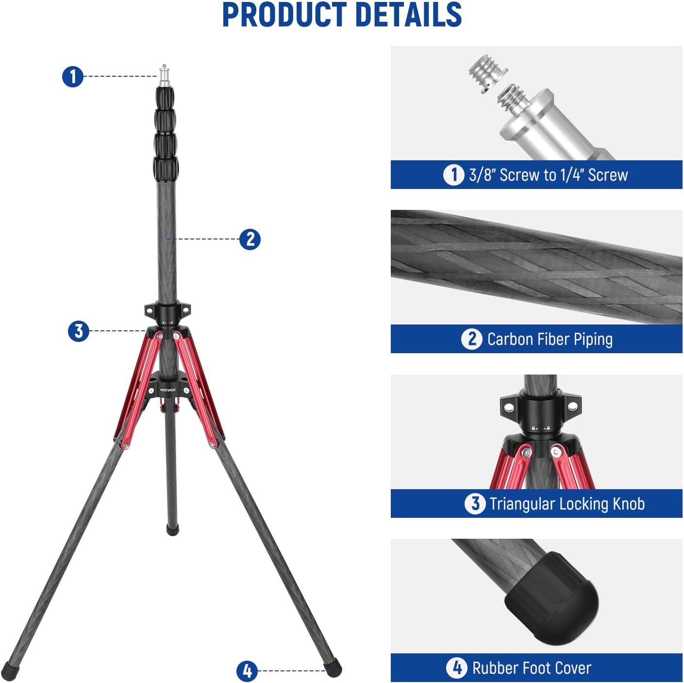 Detalle de NEEWER ST210R Kohlefaser Reisestativ 220cm