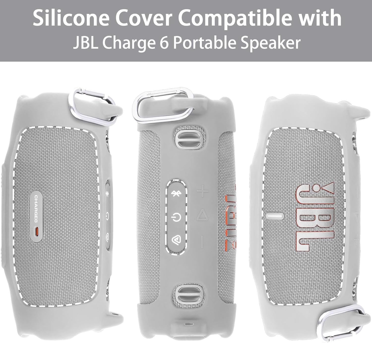 Thumbnail 1 de Khanka Silicone Protective Cover for JBL Charge 6 with Detachable Strap – White