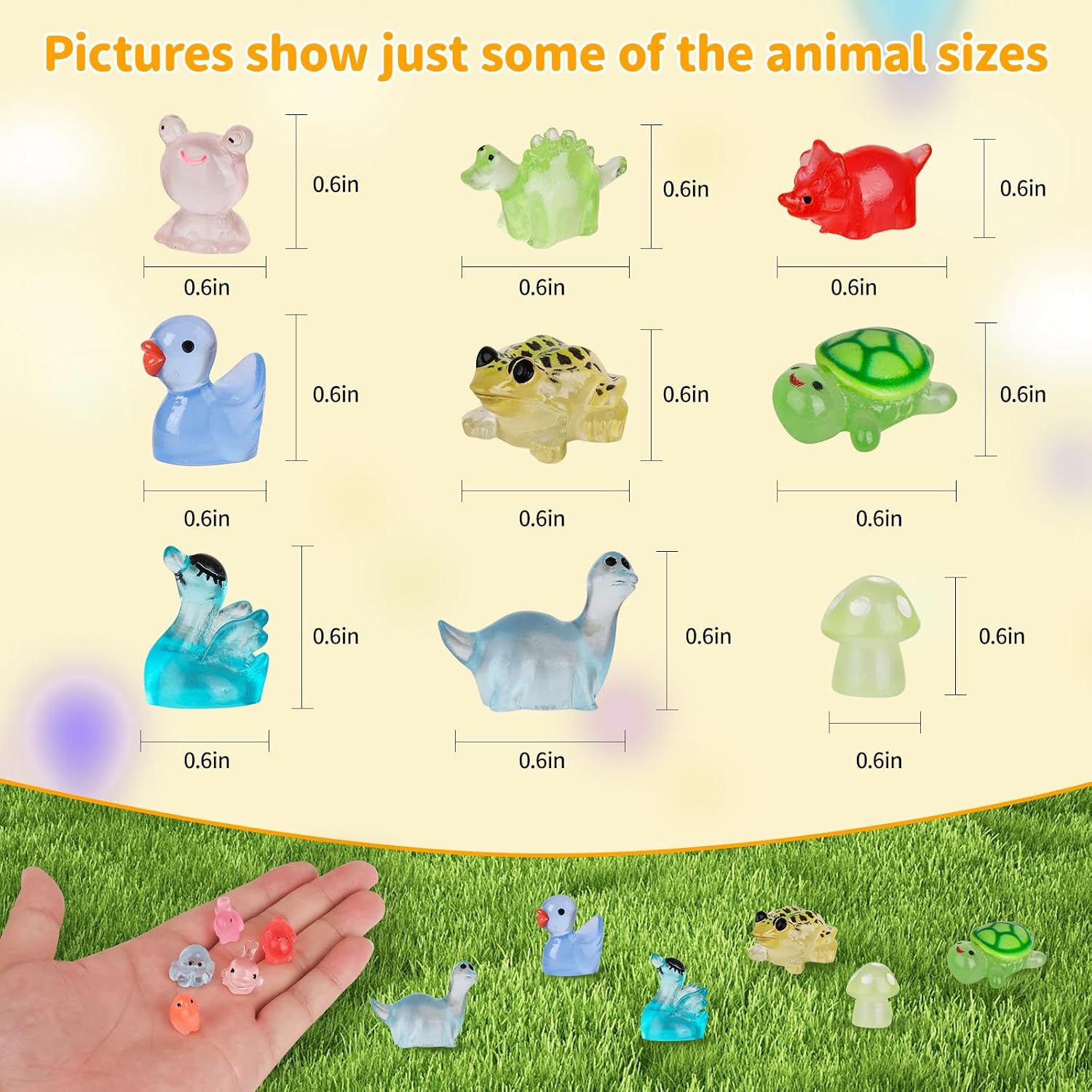 Detalle 2 de Junware 130-Piece Mini Resin Animal Figures, Glow-in-the-Dark