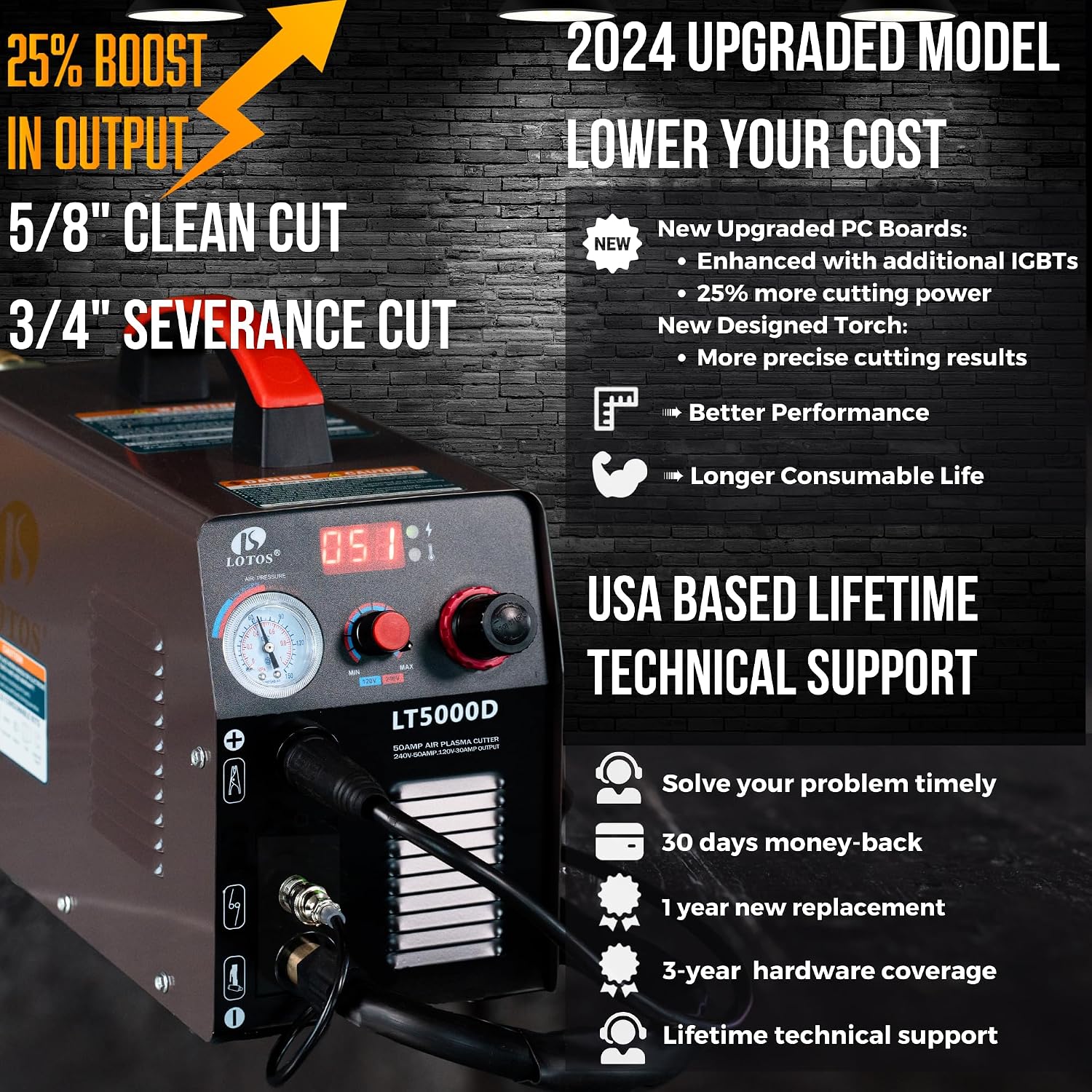 Detalle 2 de LOTOS LT5000D Plasma Cutter (2024 Upgraded) Dual Voltage 120V/240V 50A Metal Cutting Machine