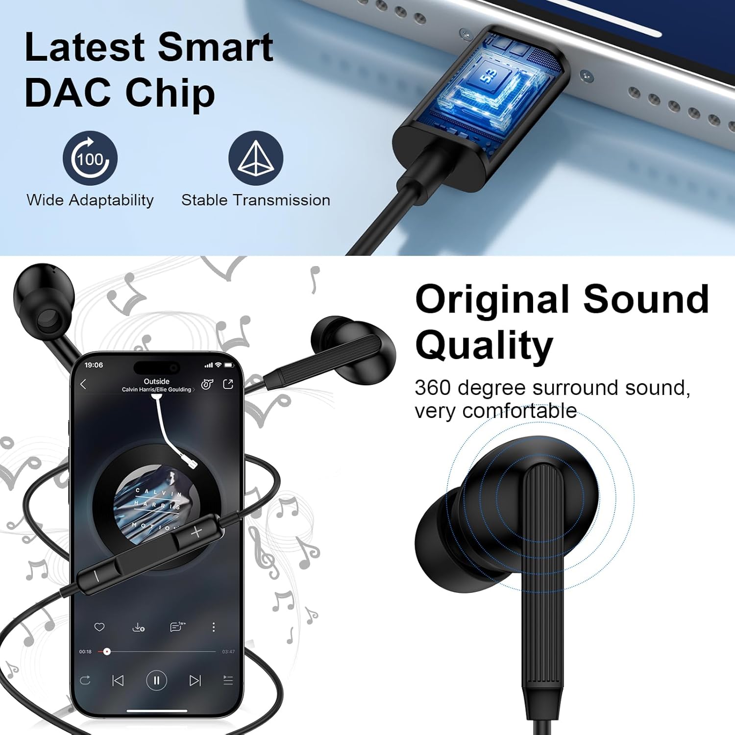 Thumbnail 6 de USB-C Wired In-Ear Earphones with Mic, Volume Control & Remote for Samsung Galaxy, iPhone and More