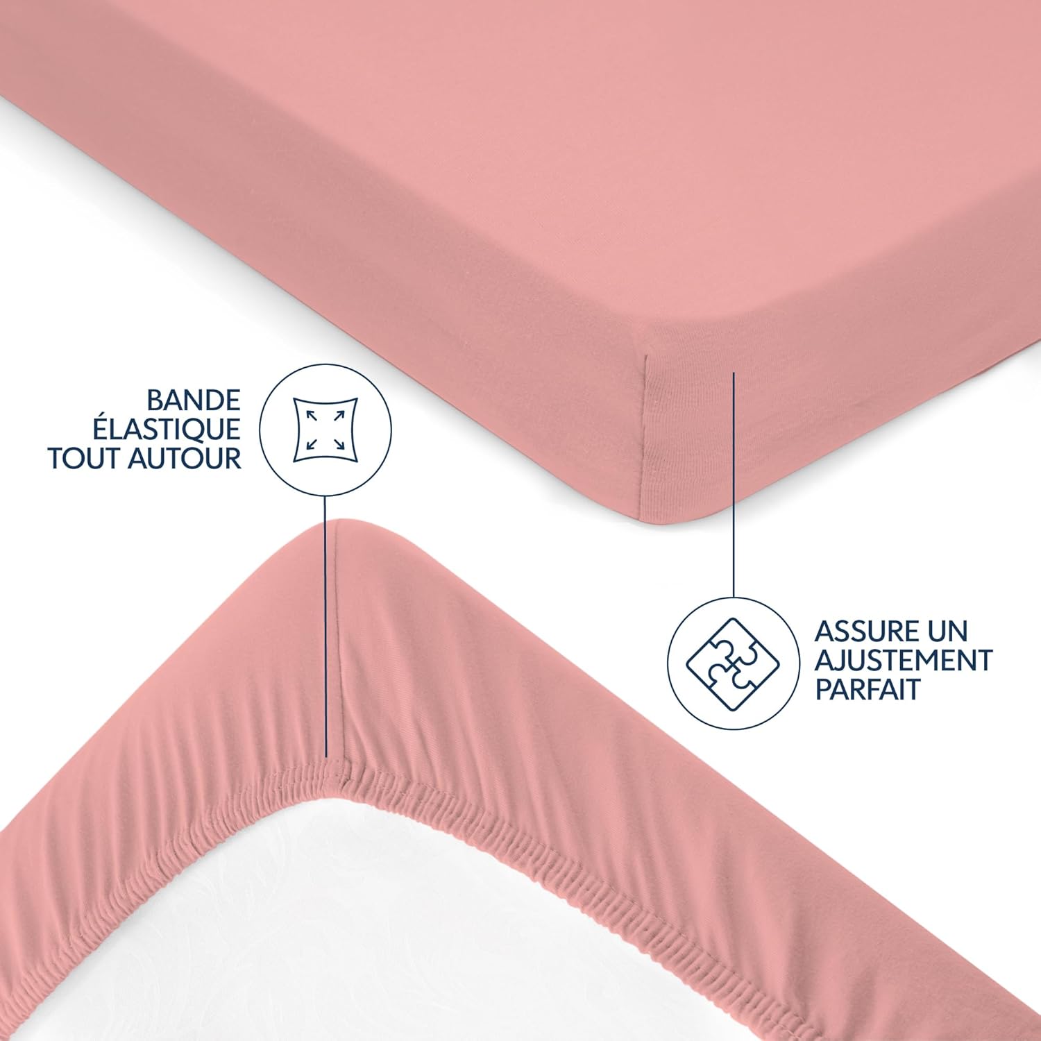 Thumbnail 3 de Dreamzie Drap Housse 160x200 cm — Jersey 100% coton premium, hypoallergénique, Oeko-Tex, rose