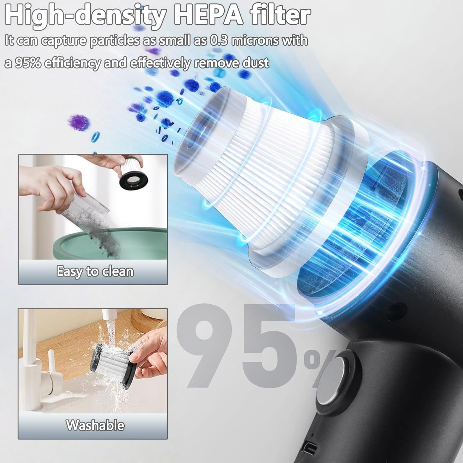 Detalle 2 de Handheld Vacuum Cleaner with 22000PA Suction — Portable 4-in-1 Car and Home Cleaner