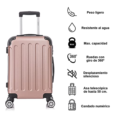 Detalle de RAYKONG Maleta de cabina ABS 55x40x20 cm (40 L) Rosa Dorada, 4 ruedas dobles y cerradura numérica