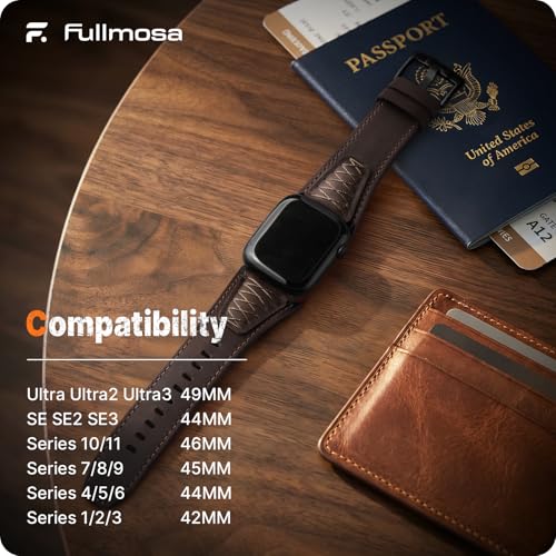 Thumbnail 4 de Fullmosa Correa de Cuero para Apple Watch Ultra 3/2/1 - 49/45/44/42 mm, Café + Negro