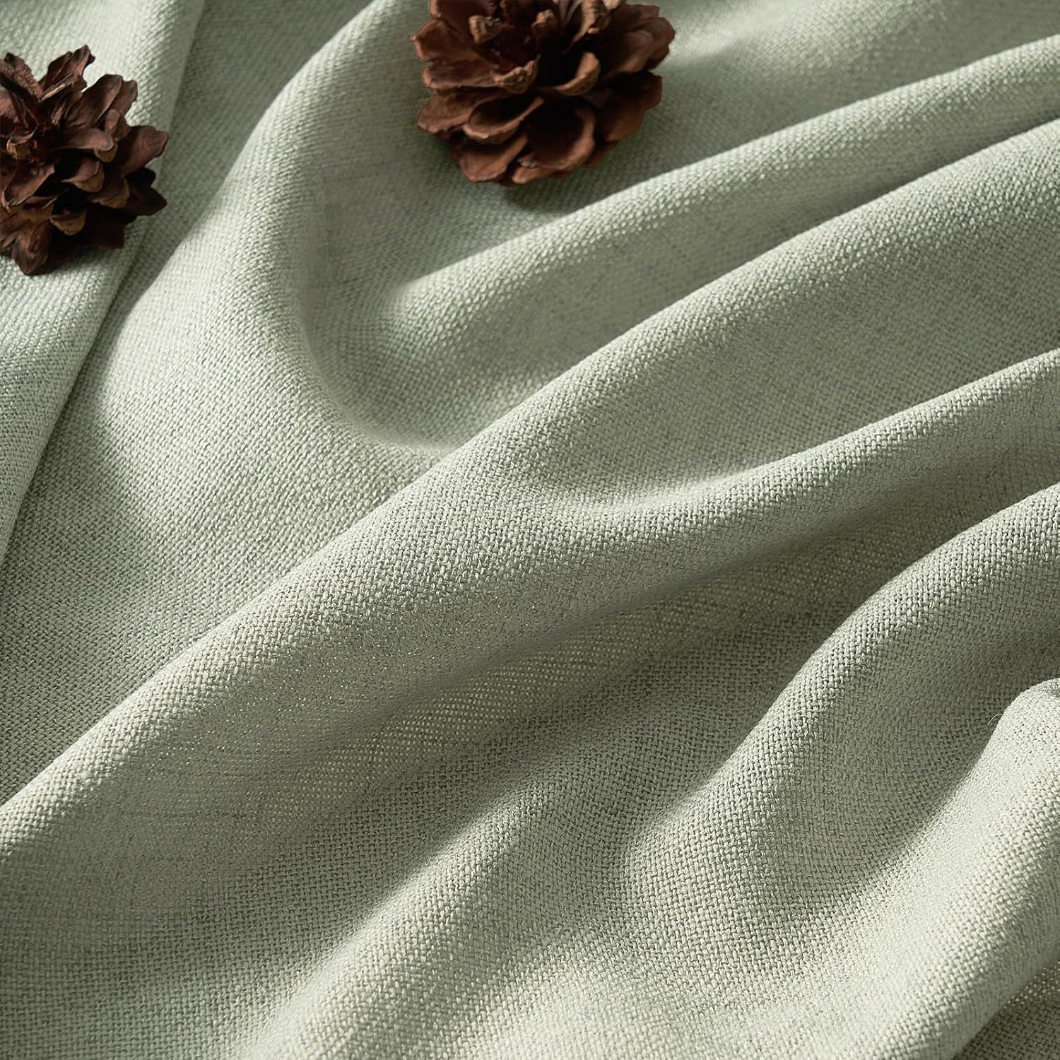 Thumbnail 2 de Lot de 2 voilages MRTREES en vert sauge avec œillets effet lin – 140x245 cm