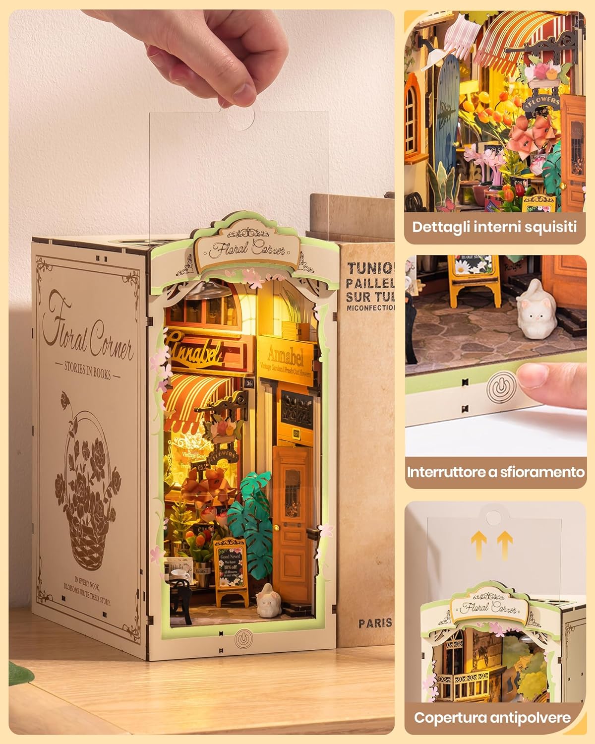 Thumbnail 1 de ROBOTIME Book Nook Angolo Floreale con luci LED in legno, kit da costruire per diorama romantico